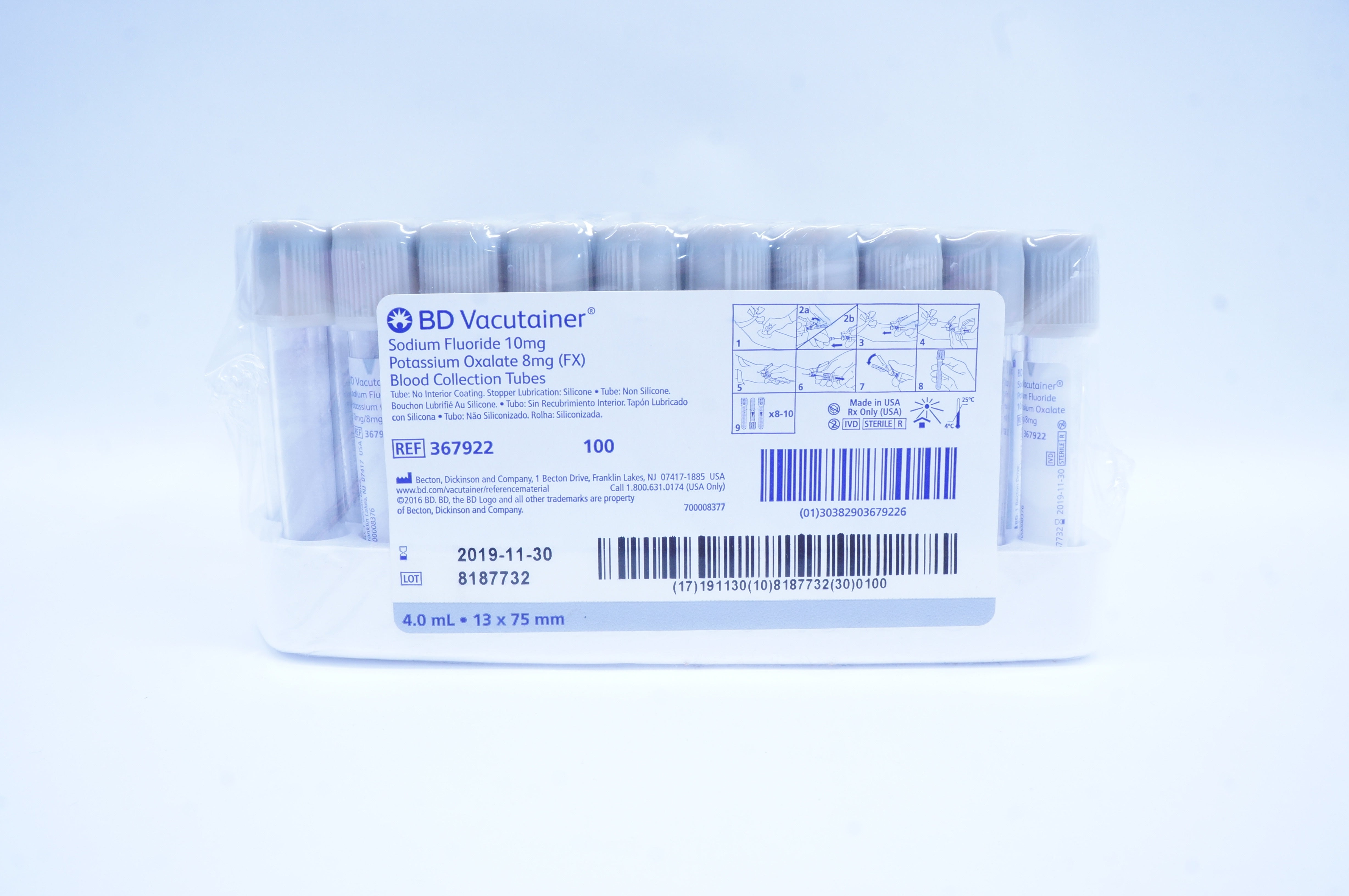 BD 367922 Vacutainer Blood Collection Tubes 4.0mL 13 x 75mm (x) - Box of 100