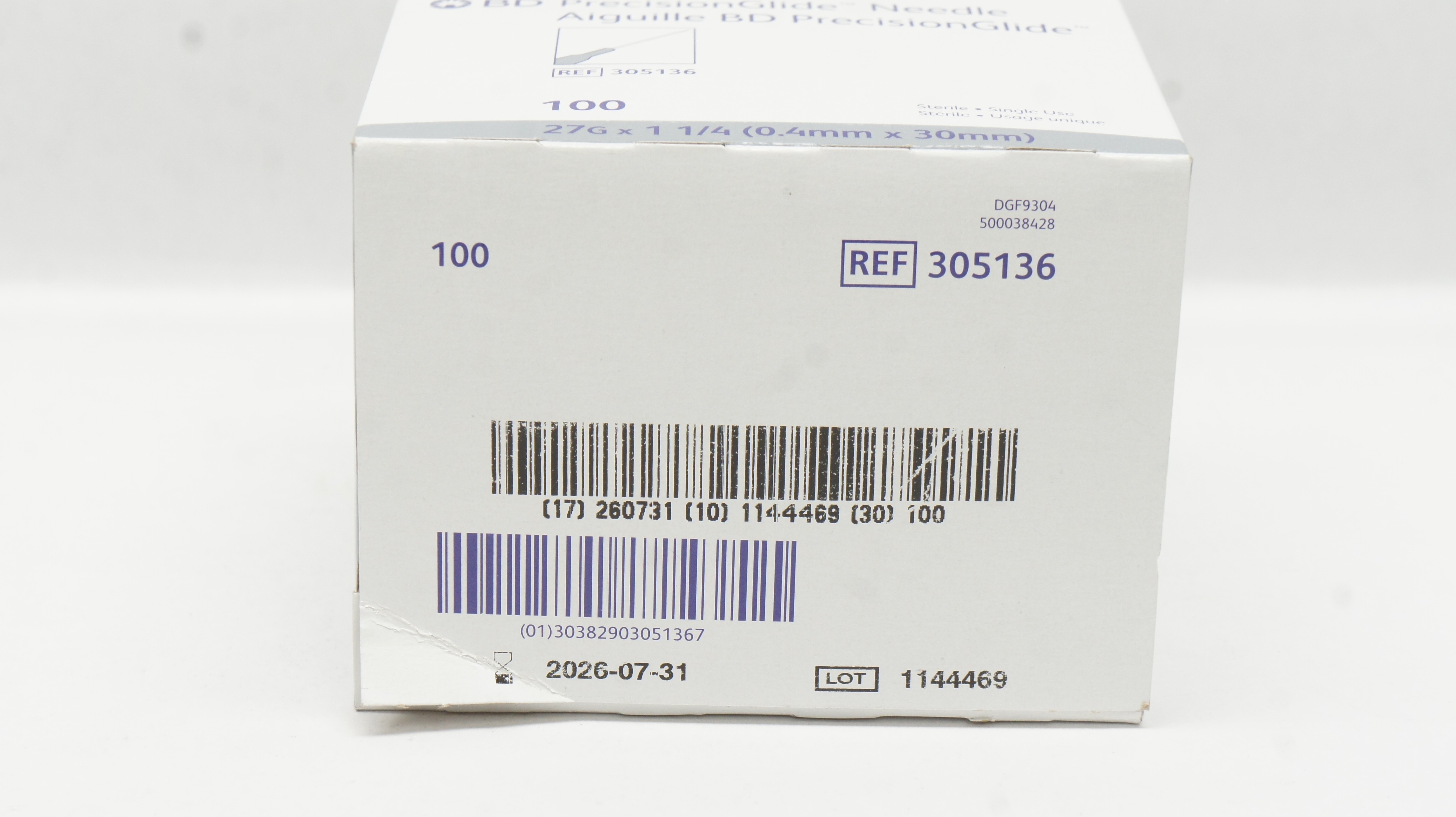 BD 305136 Precision Glide Ndle 27G x 1-1/4inch - Box of 45