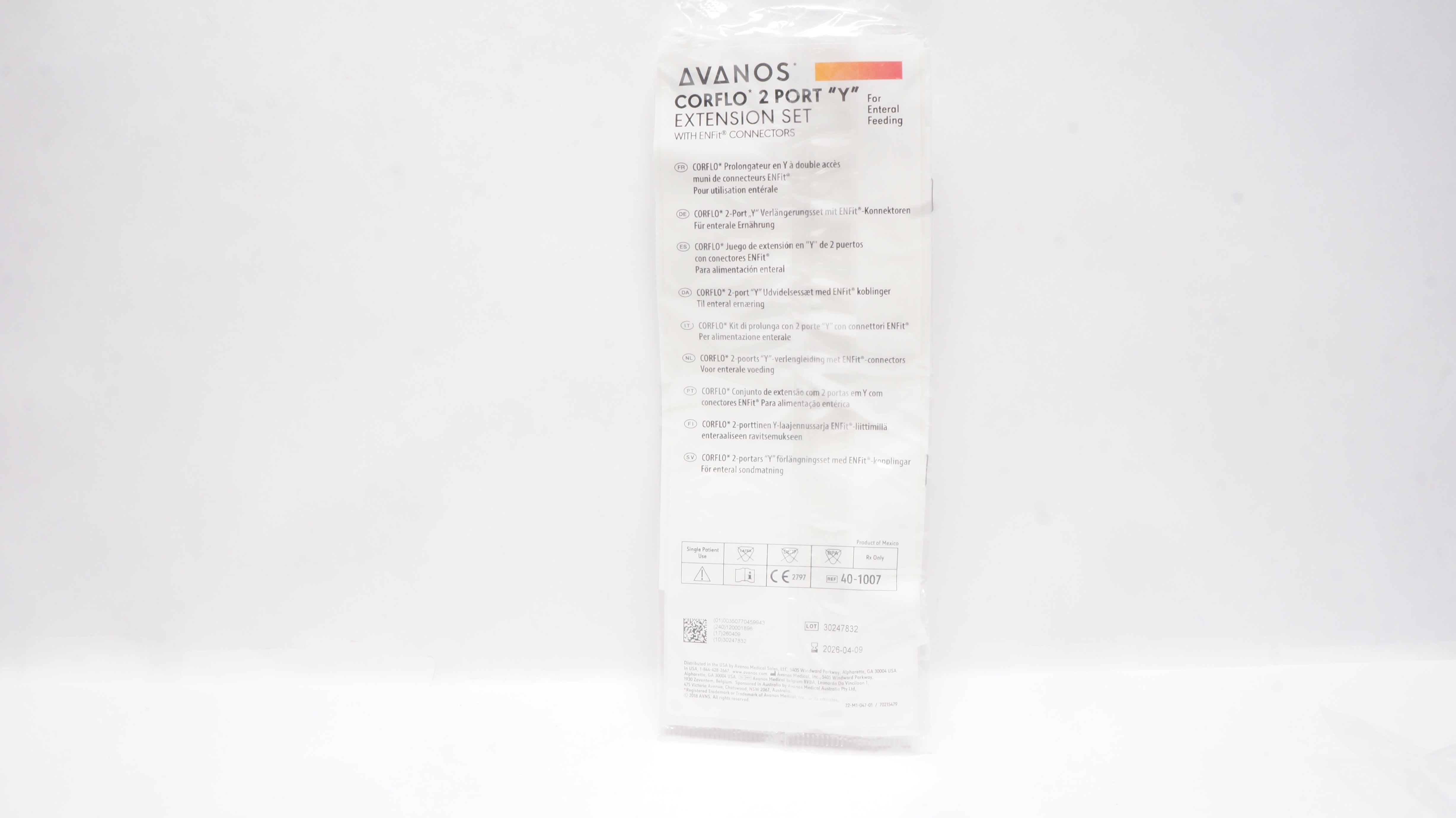 Avanos 401007 Corflo 2 Port "Y" Extension Set w/ENFit Connectors