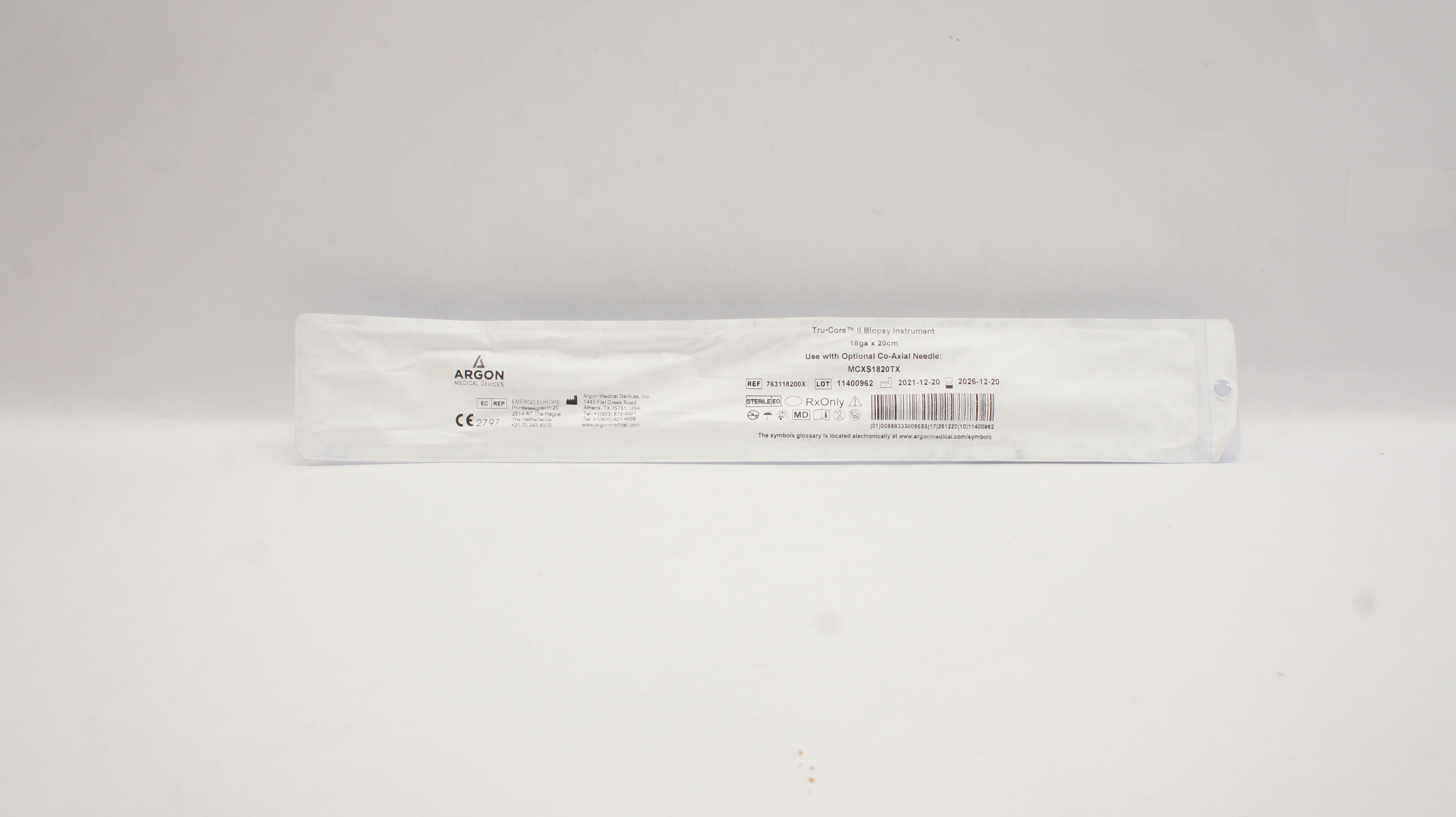 Argon 763118200X Tru-Core II Biopsy Instrument 18Ga x 20cm