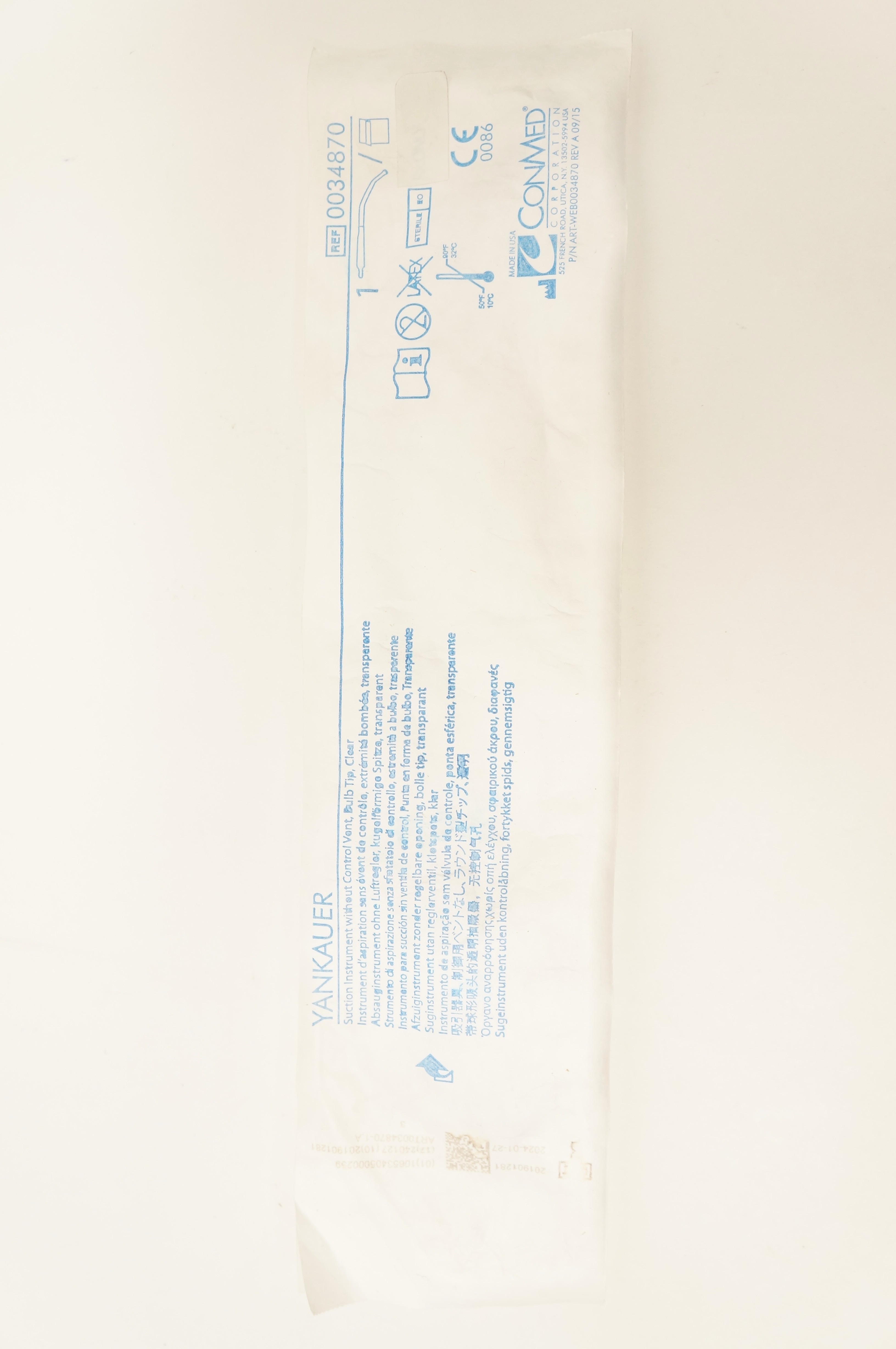 ConMed 0034870 YANKAUER Suction Instrument without Control Vent Bulb Tip, Clear