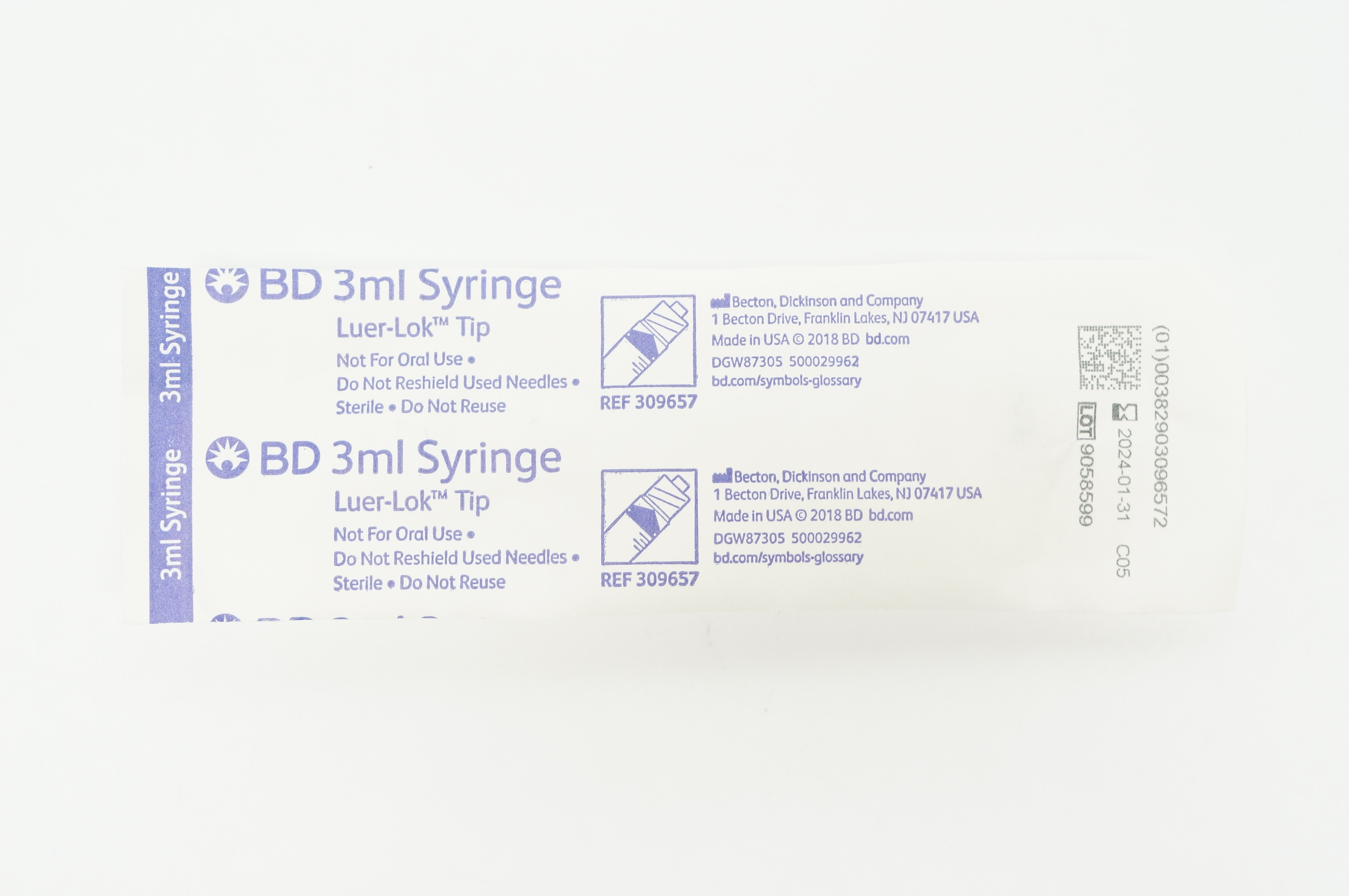 BD 309657 Luer-Lok Tip Syringe 3ml