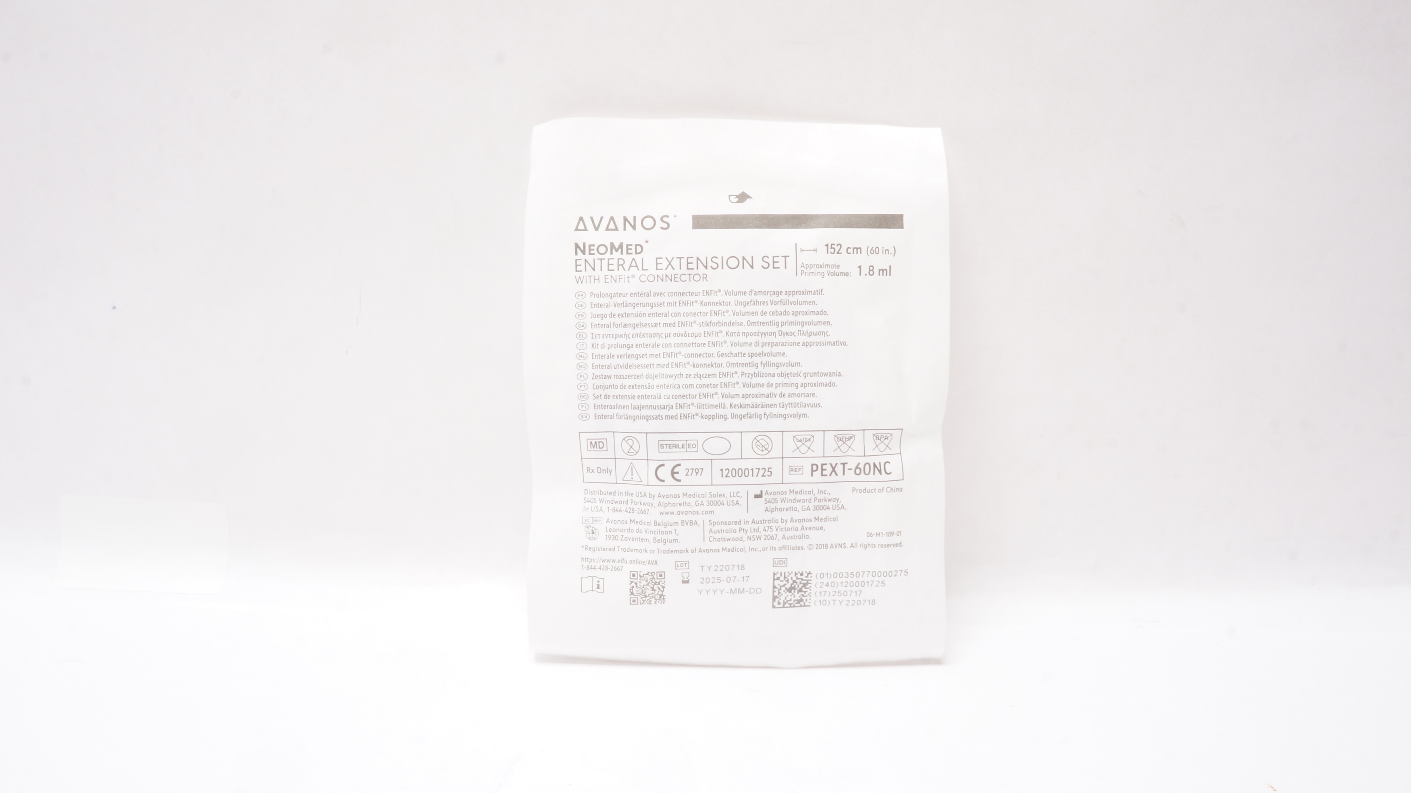 Avanos PEXT-60NC NeoMed Enteral Extension Set w/ENFIT Connector 60inch x 1.8ml