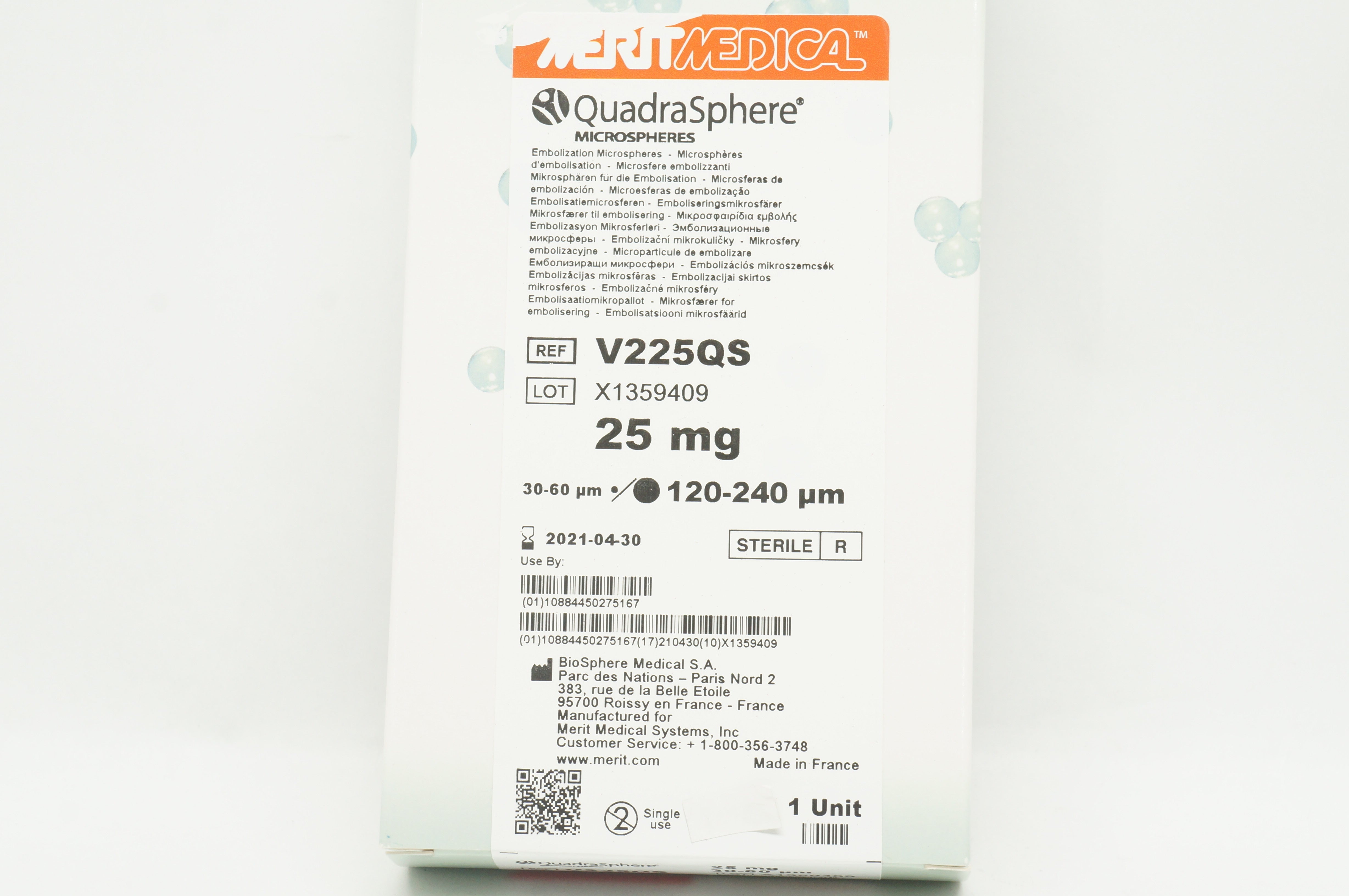 Merit Medical V225QS QuadraSphere Embolization Microspheres 25mg, 30-60µm (x)