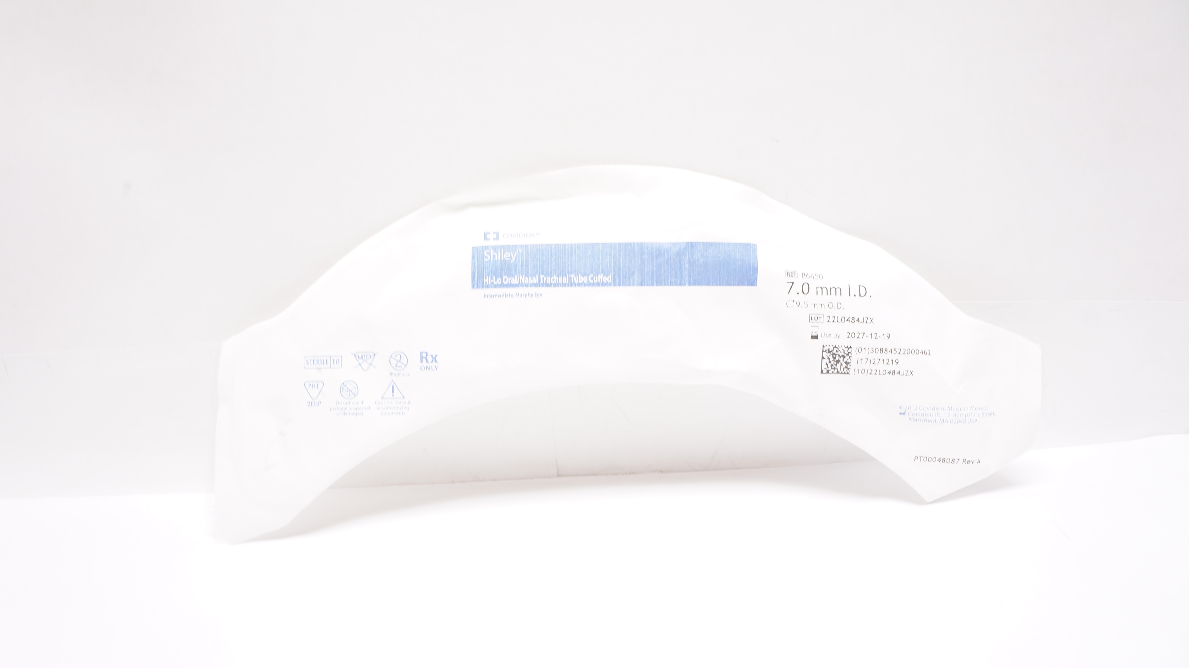 Covidien 86450 Shiley Hi-Lo Oral/Nasal Tracheal Tube Cuffed 7.0mm ID x 9.5mm OD