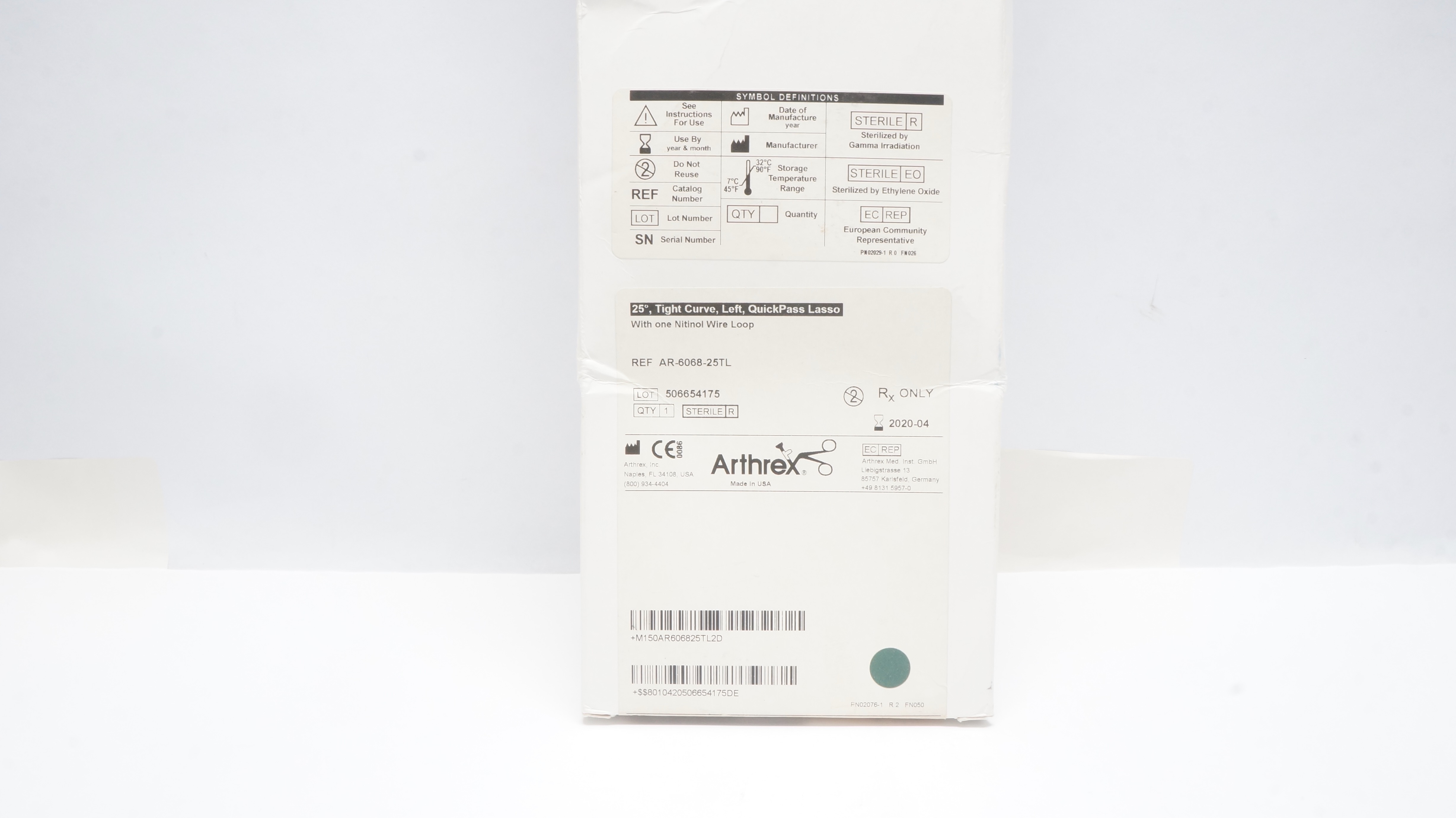 Arthrex AR-6068-25TL QuickPass Lasso Tight Curve, Left 25Degree w/Wire Loop (x)