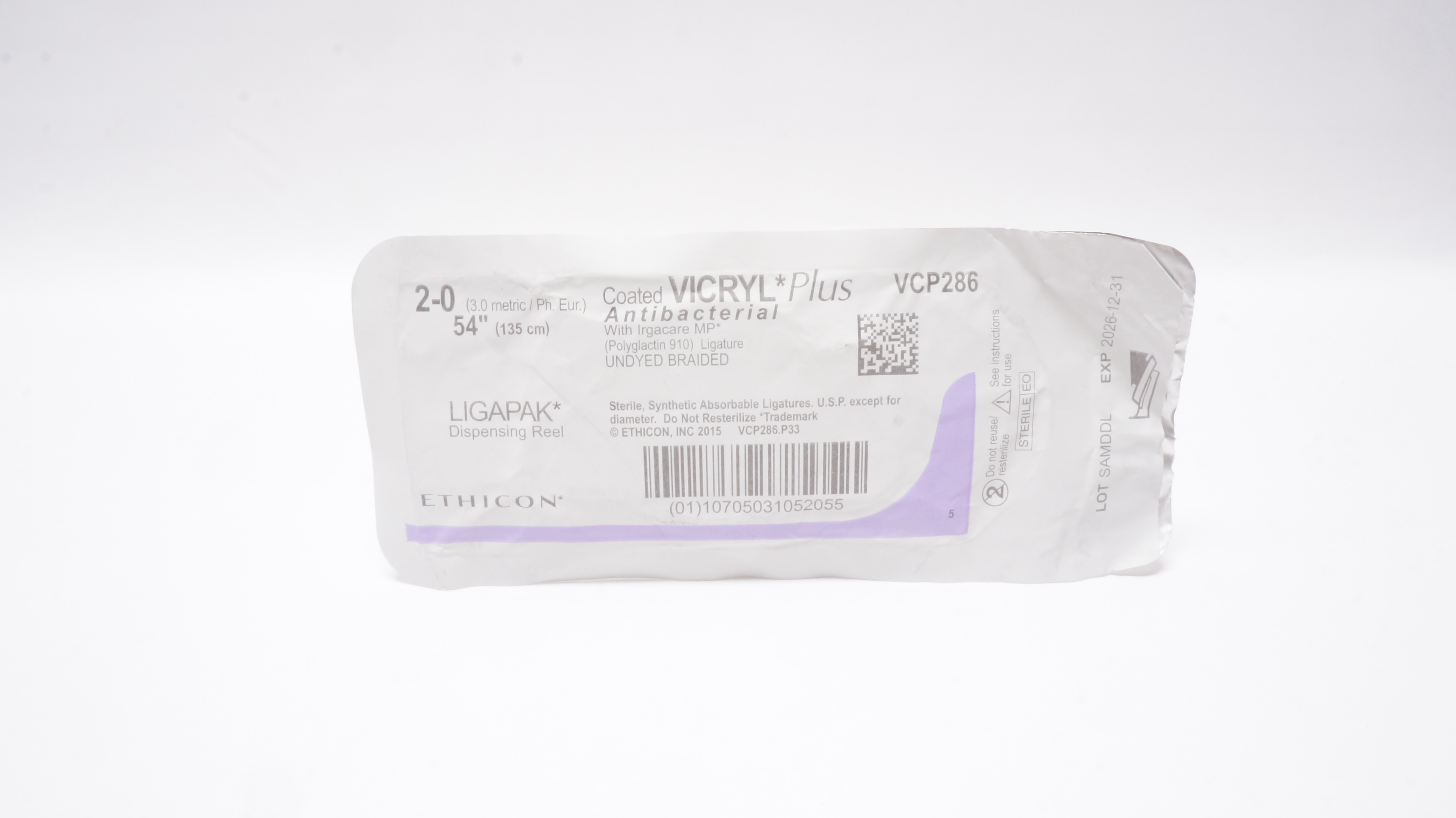 Ethicon VCP286 2-0 VICRYL Plus Braided Ligature LIGAPAK Dispensing Reel 54inch