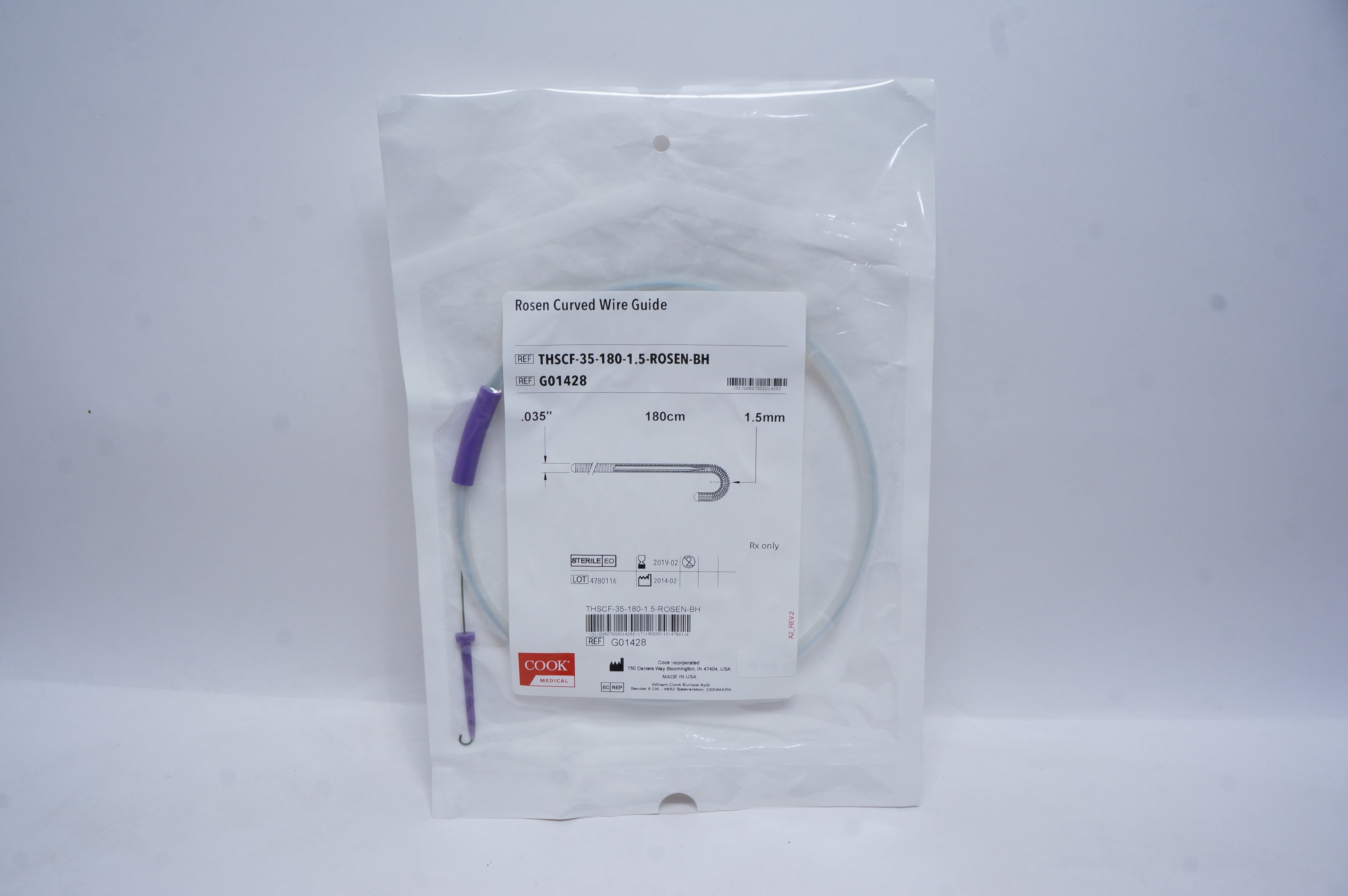 Cook Medical G01428 Rosen Curved Wire Guide .035inch x 180cm (x)
