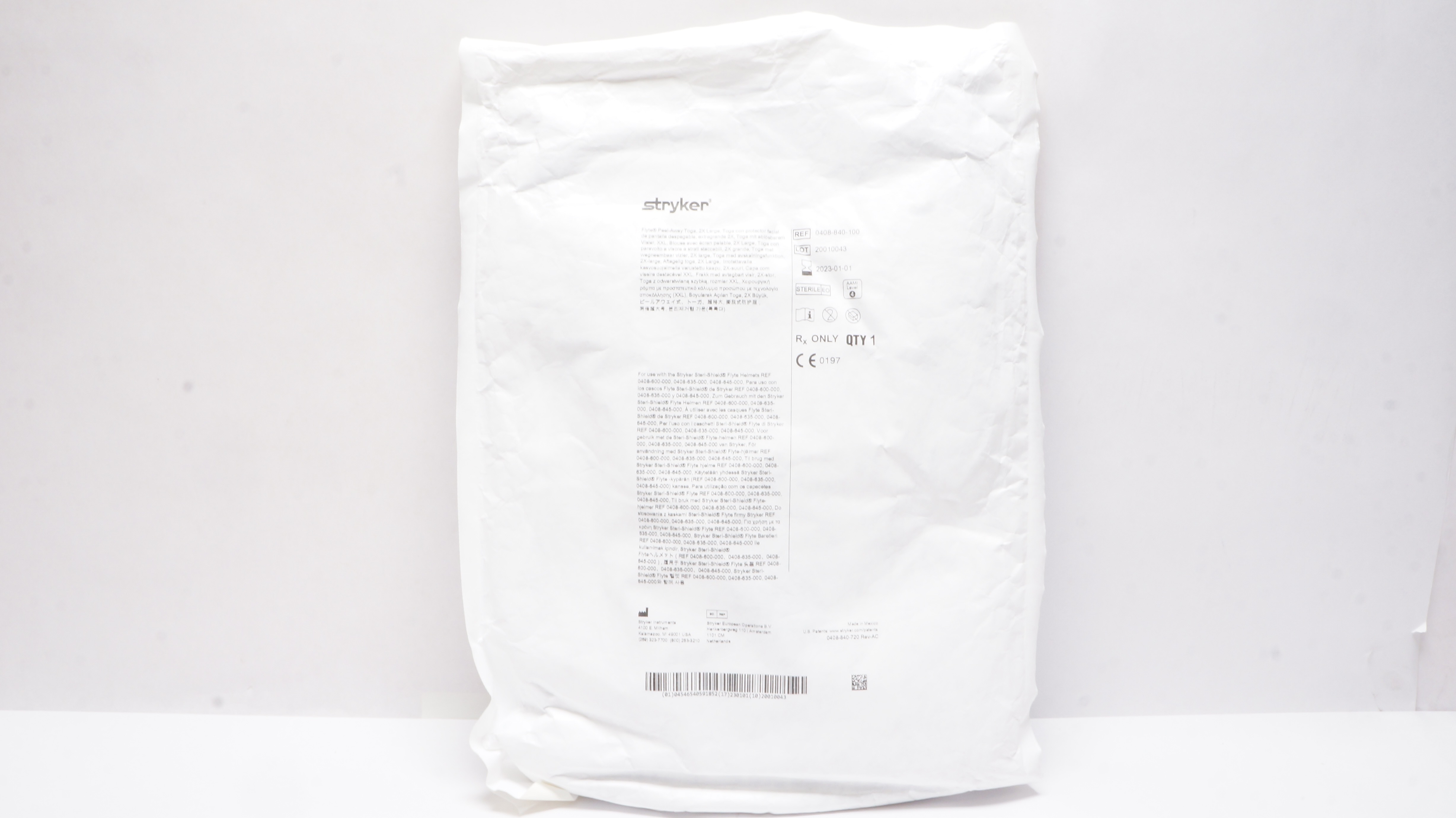 Stryker 0408-840-100 Flyte Peel-Away Toga, 2X Large,Toga Con Protector Facial(x)