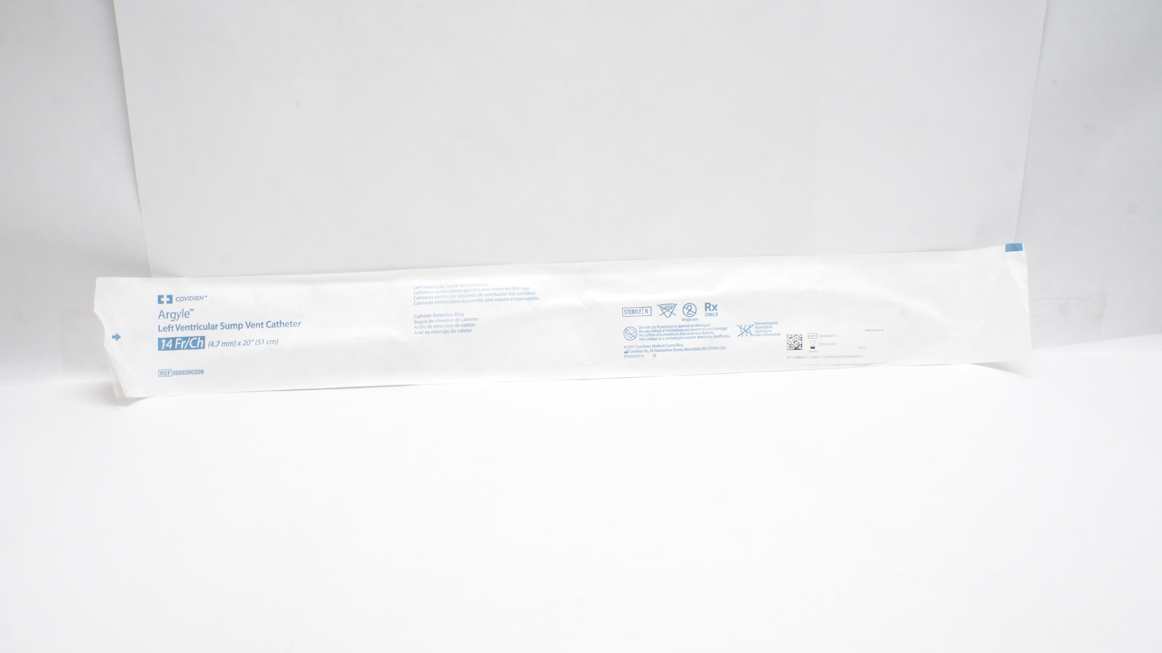 Covidien 8888590208 Argyle Left Ventricular Sump Vent Cath. 14Fr. (x)