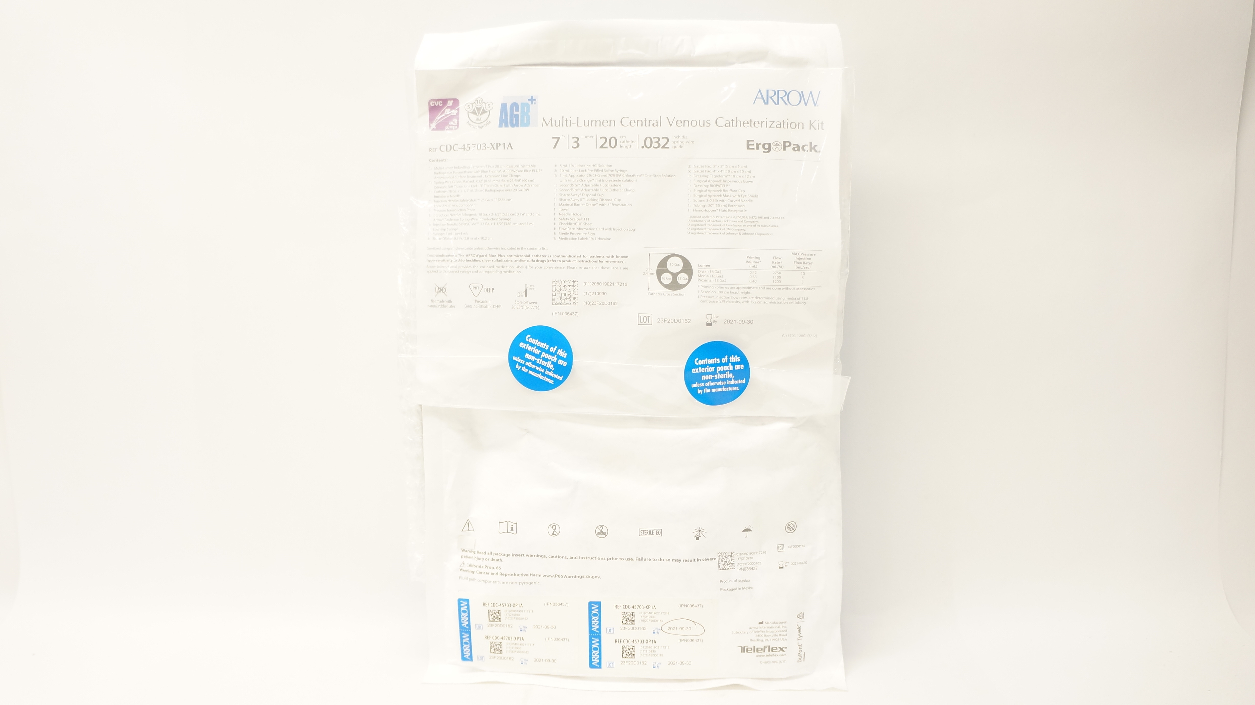 Arrow CDC-45703-XP1A Multi-Lumen Central Venous Catheterization Kit 7Fr. (x)