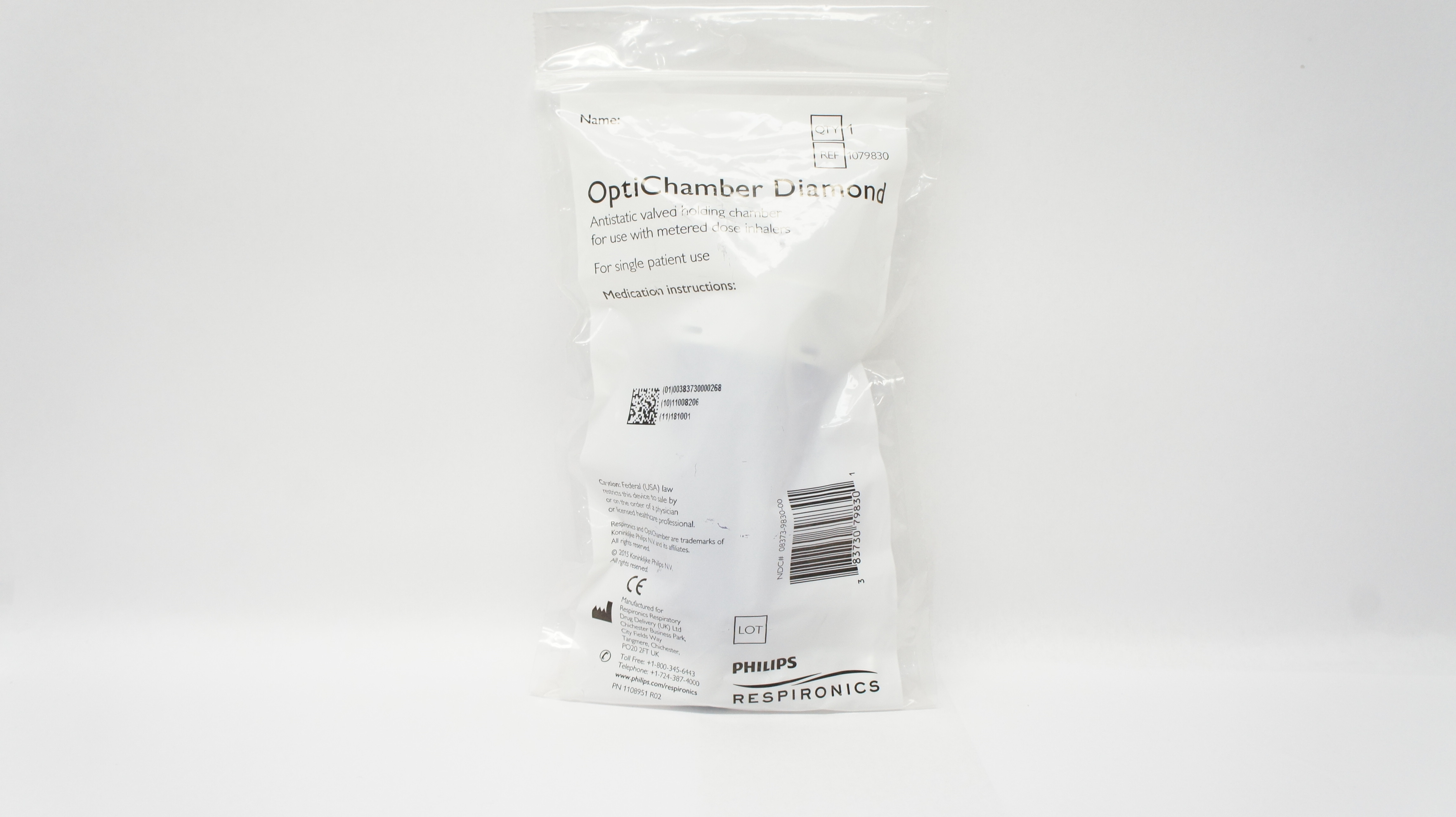 Philips 1079830 Respironics OptiChamber Diamond Antistatic Valved HoldingChamber