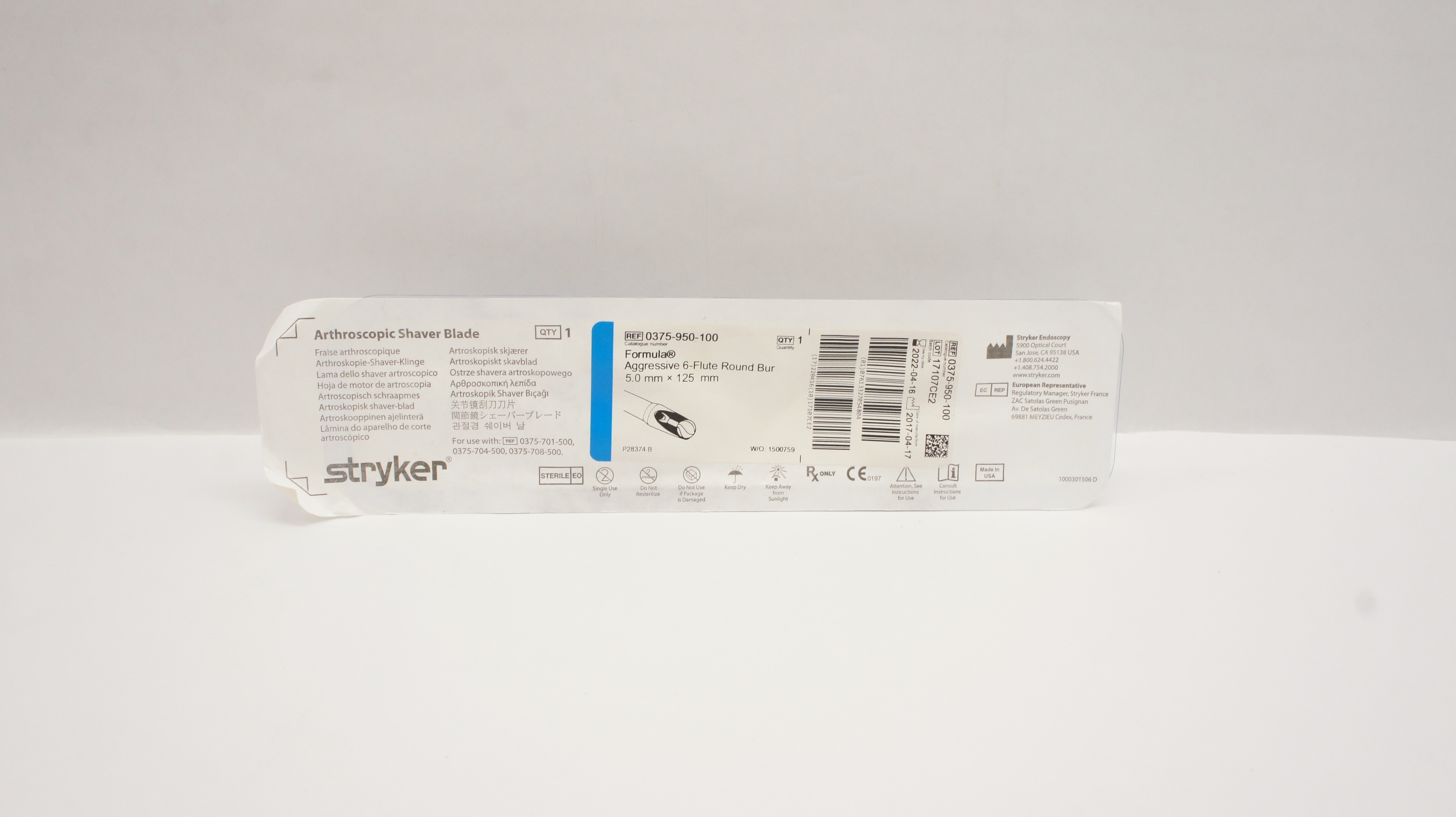 Stryker 0375-950-100 Formula Aggressive 6-Flute Round Bur 5.0mm x 125mm (x)