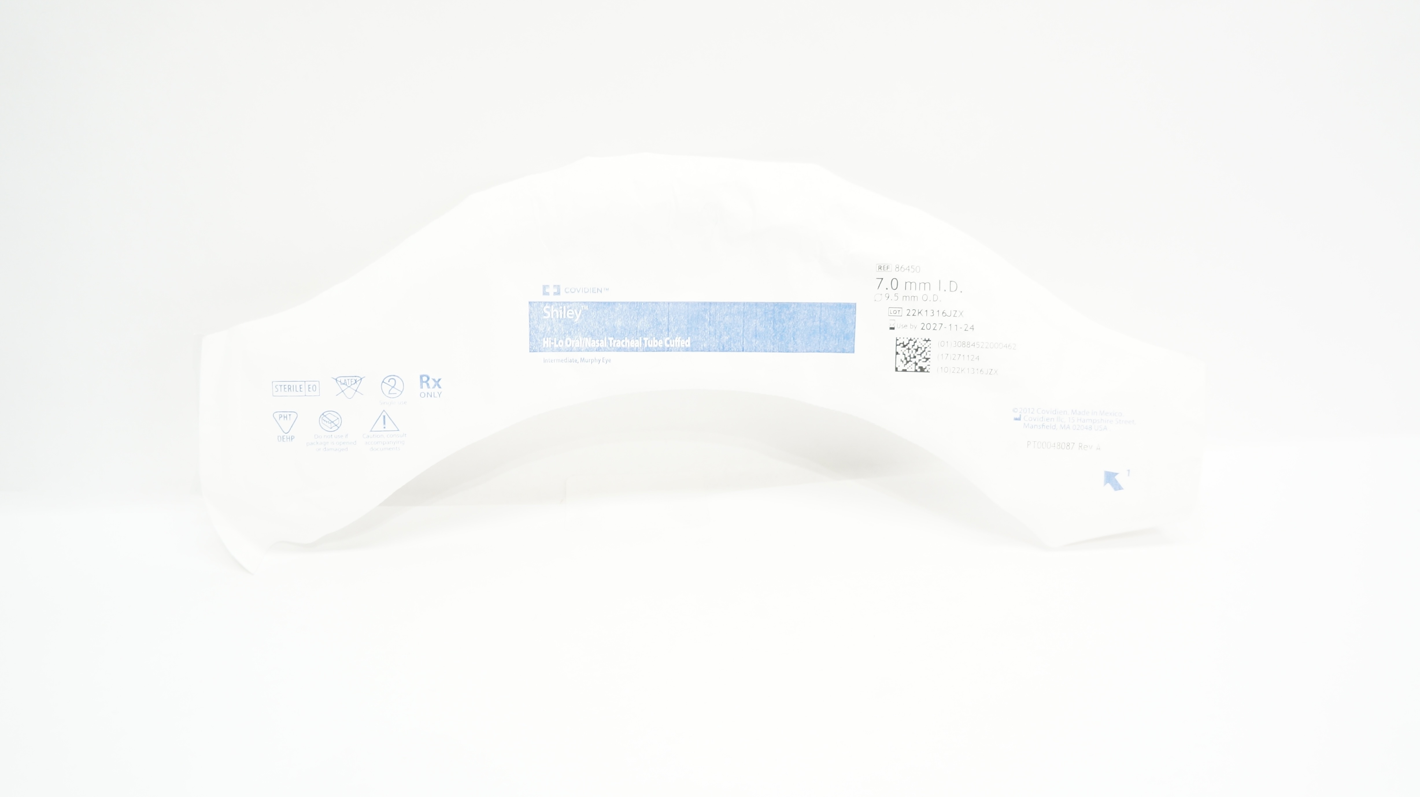 Covidien 86450 Shiley Hi-Lo Oral/Nasal Tracheal Tube Cuffed 7.0mm ID x 9.5mm OD