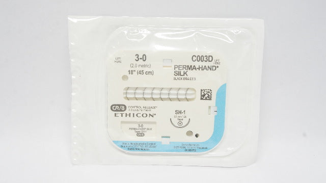 C013d Ethicon C003D 3-0 Perma-Hand Silk Black Braided SH-1 22mm 1/2c Taper 18inch