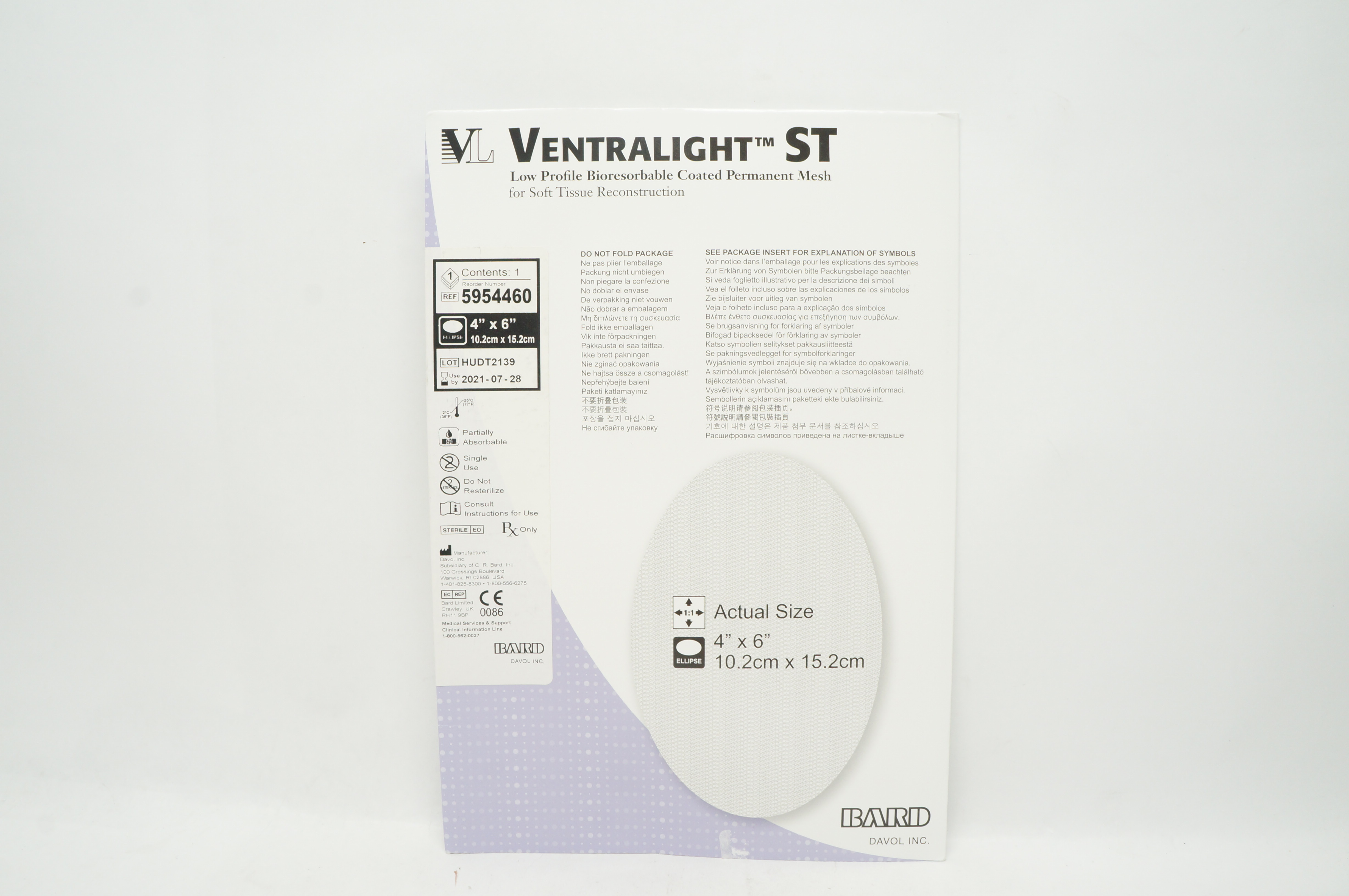 Bard 5954460 Low Profile Bioresorbable Coated Permanent Mesh 4inch x 6inch (x)