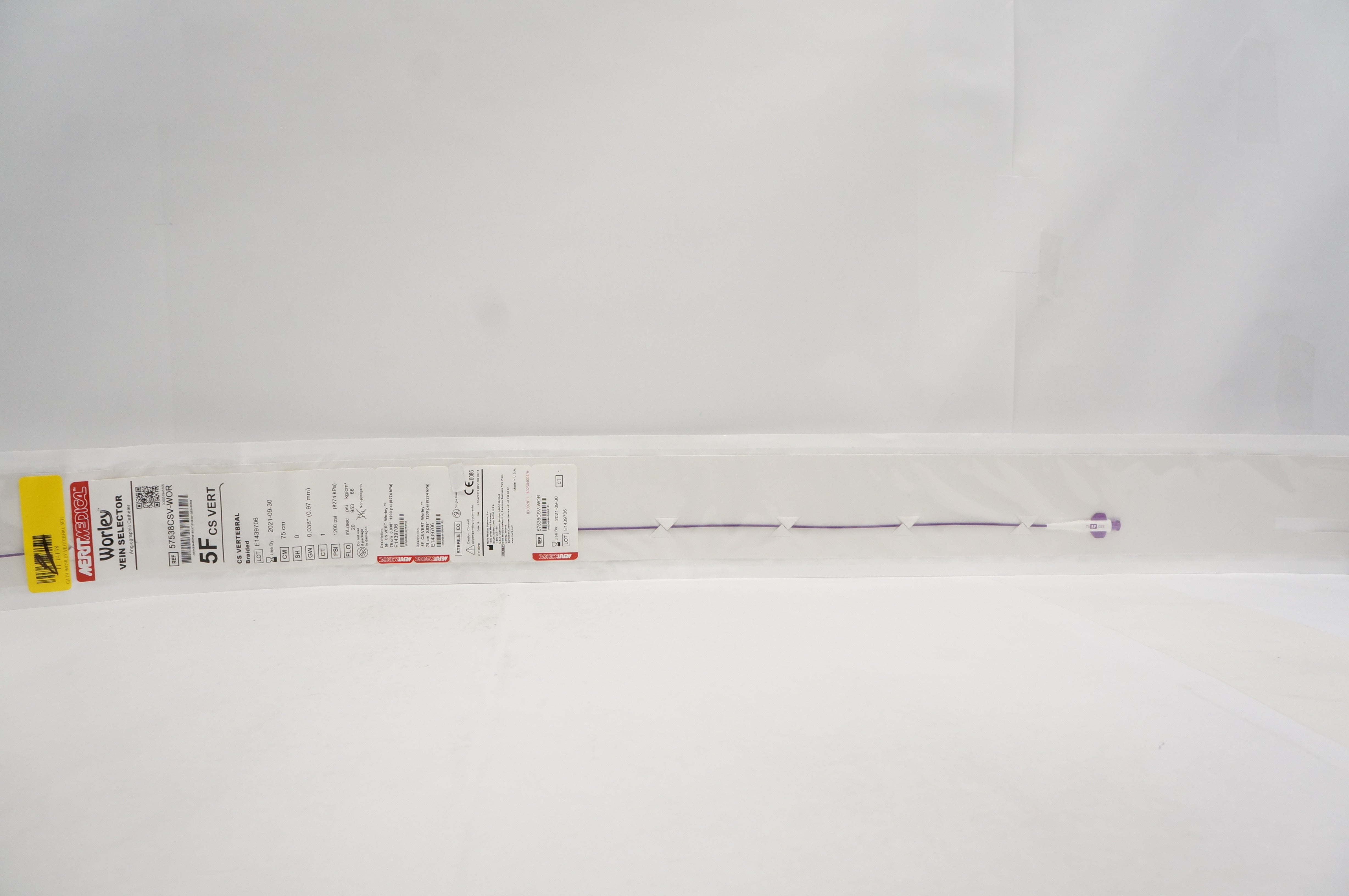 Merit Medical 57538CSHV-WOR Worley Angiographic Cath. CS VERT 5F x 75cm (x)