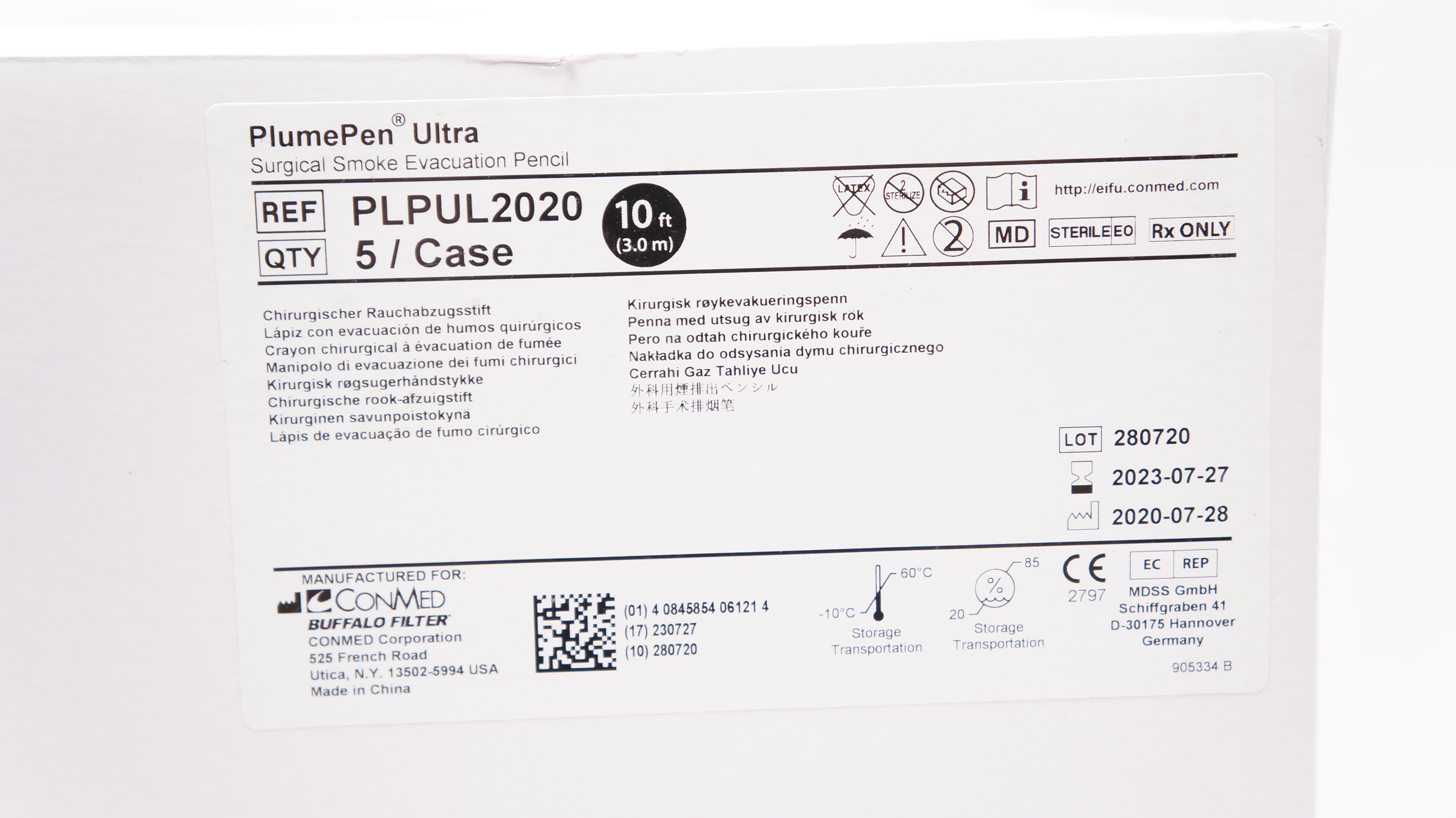ConMed PLPUL2020 PlumePen Surgical Smoke Evacution Pencil 10ft. (x)- Box of 5