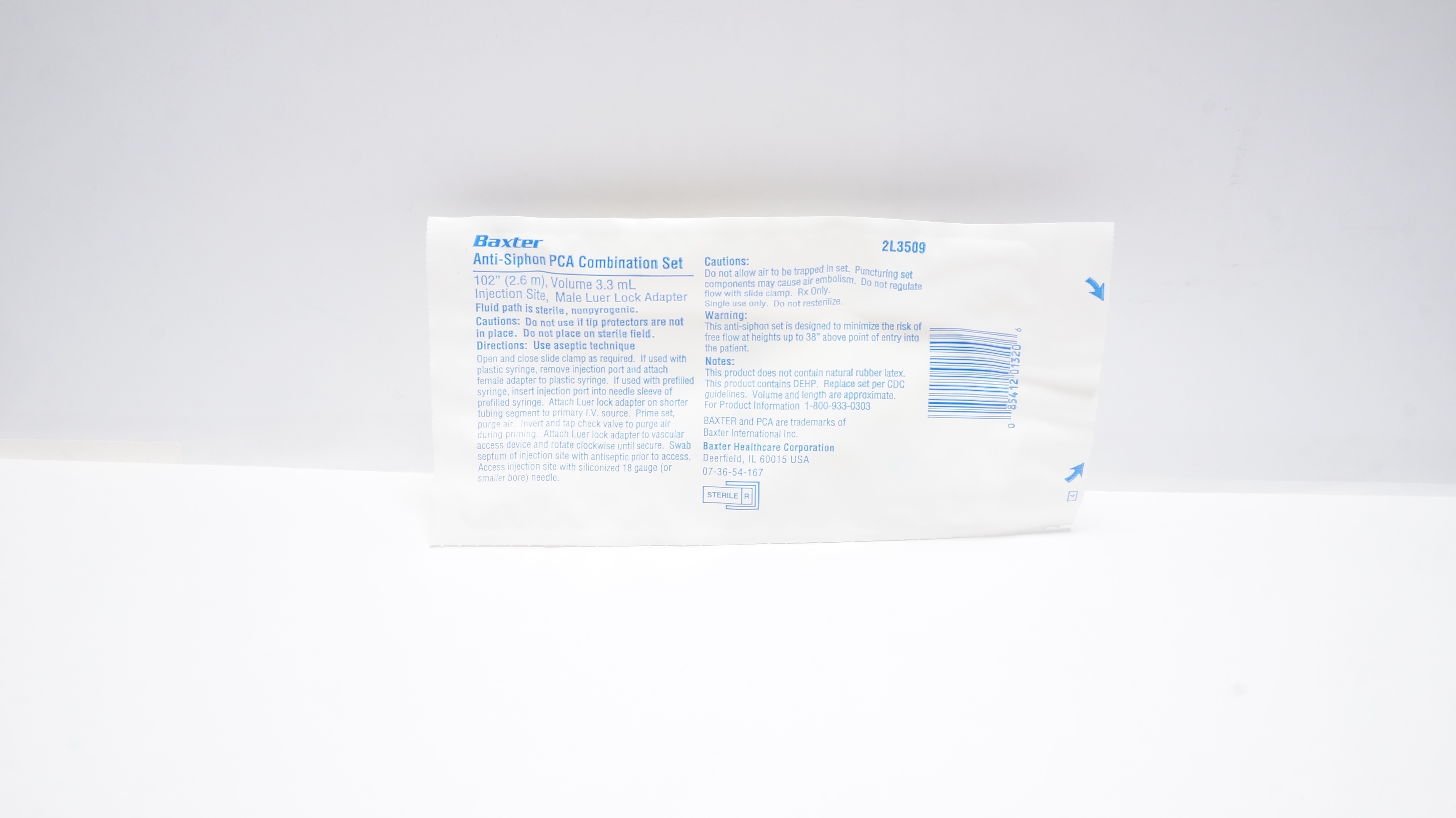 Baxter 2L3509 Anti-Siphon PCA Combination Set 3.3mL x 102inch
