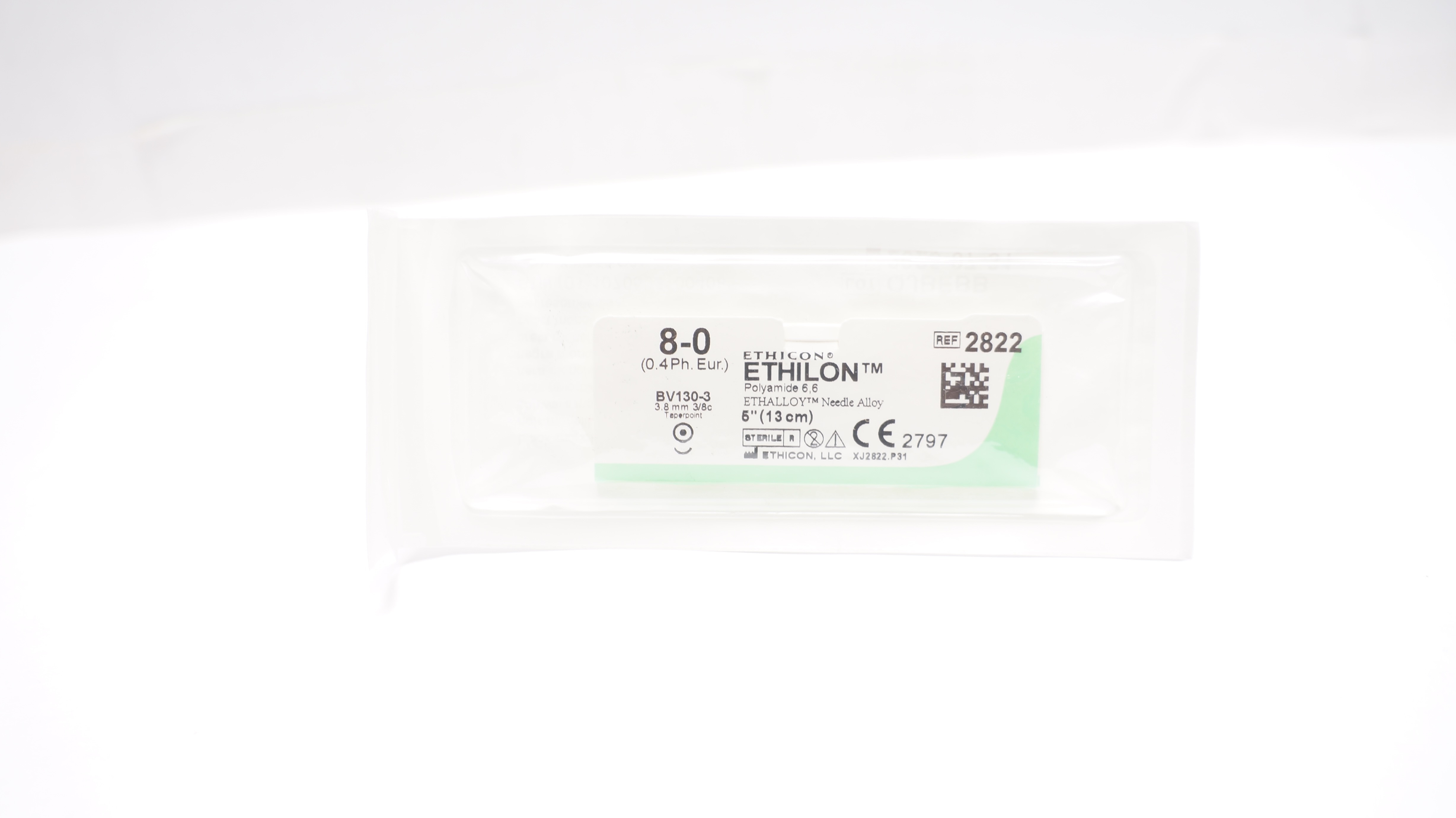 Ethicon 2822 Ethilon 8-0 Nylon Stre BV130-3 3.8mm 3/8c Taper 5In