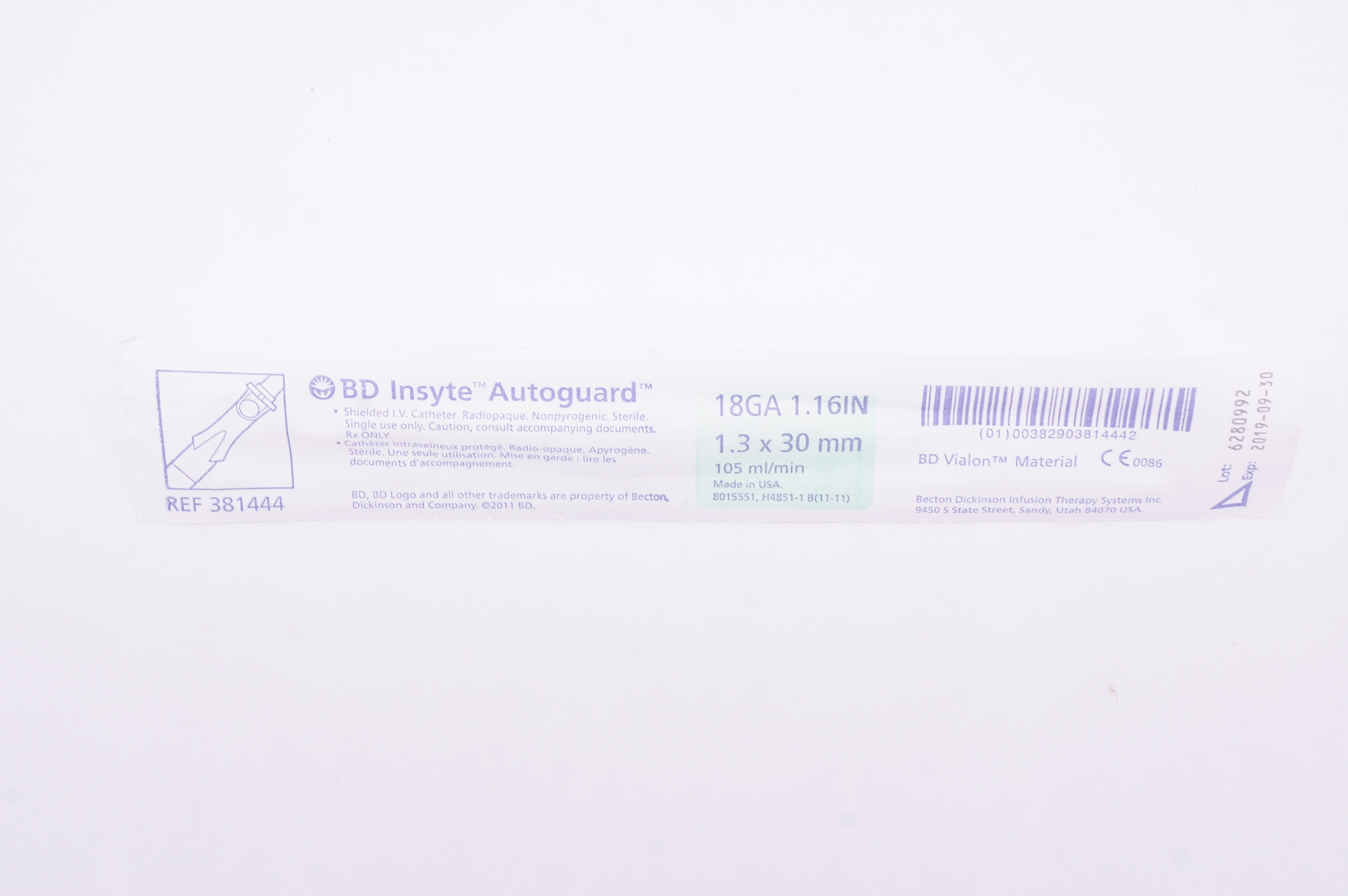 BD 381444 Insyte Autoguard Shielded I.V. Cath. 18Ga x 1.16inch (x)