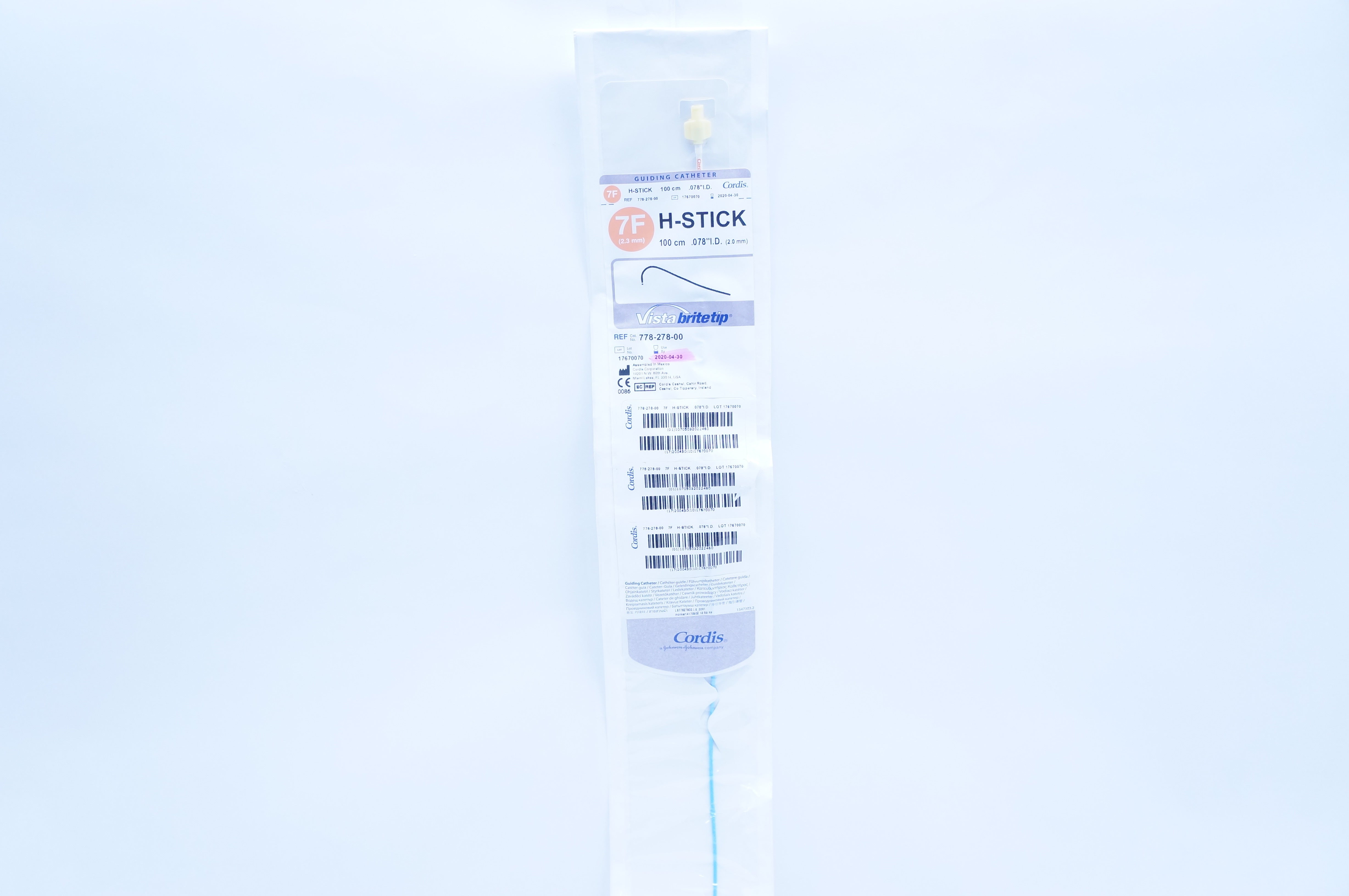 Cordis 778-278-00 Vista Brite Tip Guiding Cath. H-Stick 7F x 100cm x .078in (x)