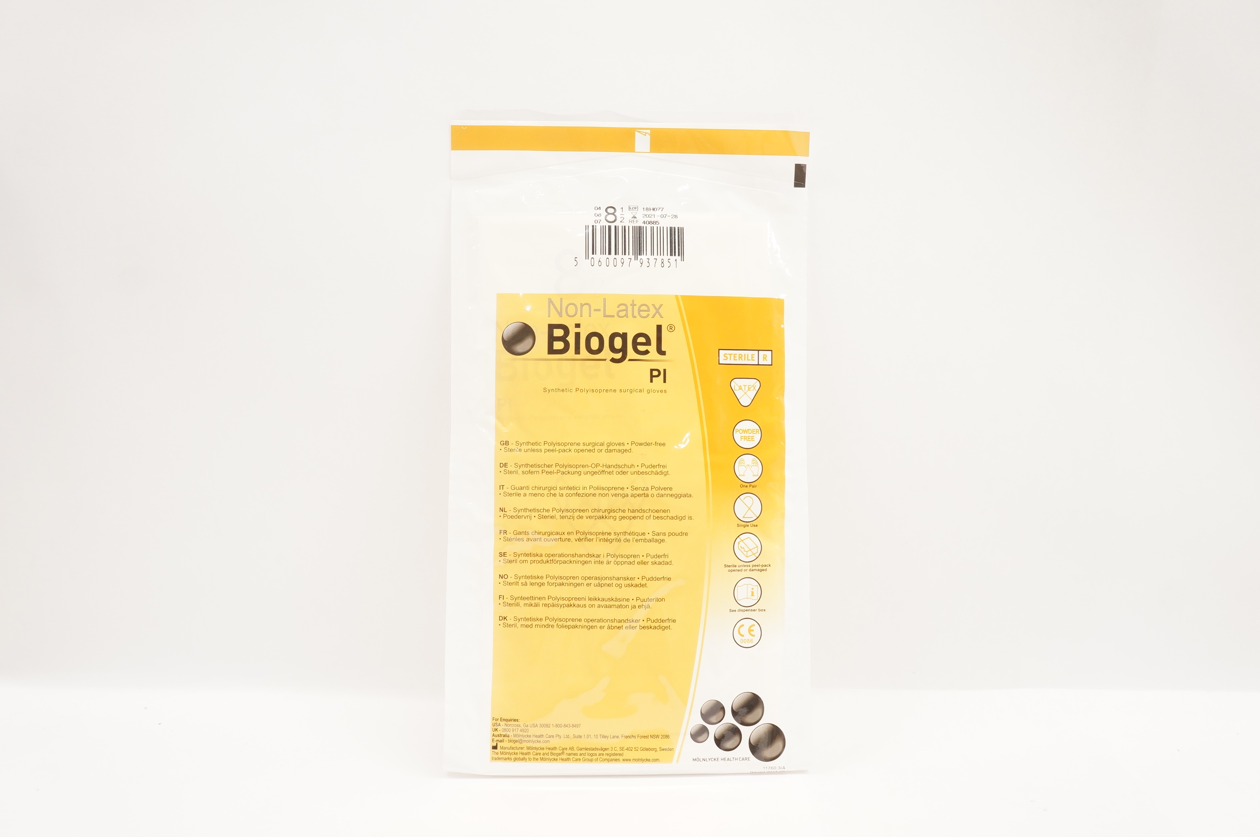 Molnlycke 40885 Biogel Pl Non-Latex Polyisoprene Surgical Gloves, Size 8 1/2 (x)