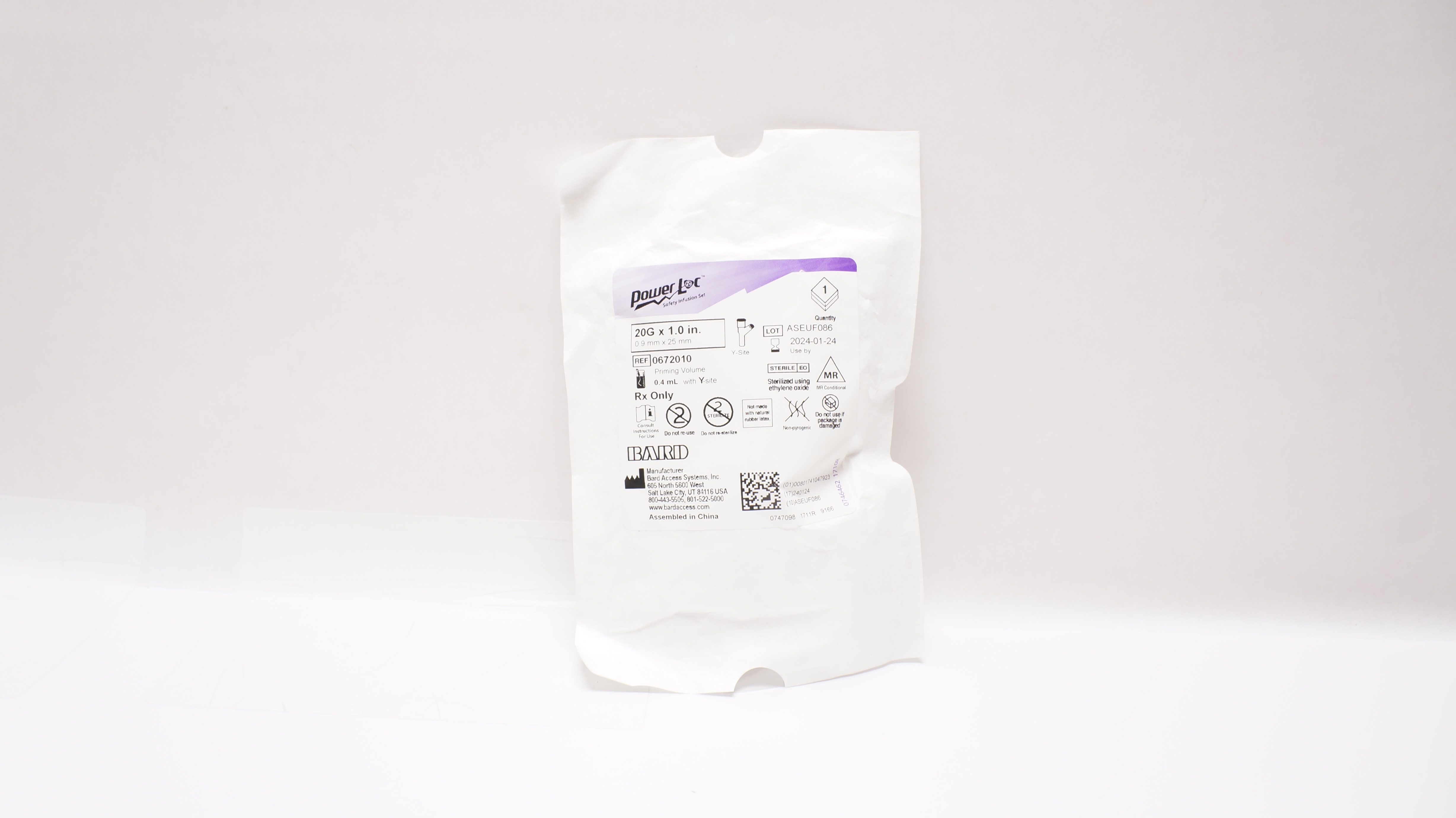 Bard 0672010 Power Loc Safety Infusion Set 20G x 1.0 inch, Prim. Vol. 0.4mL
