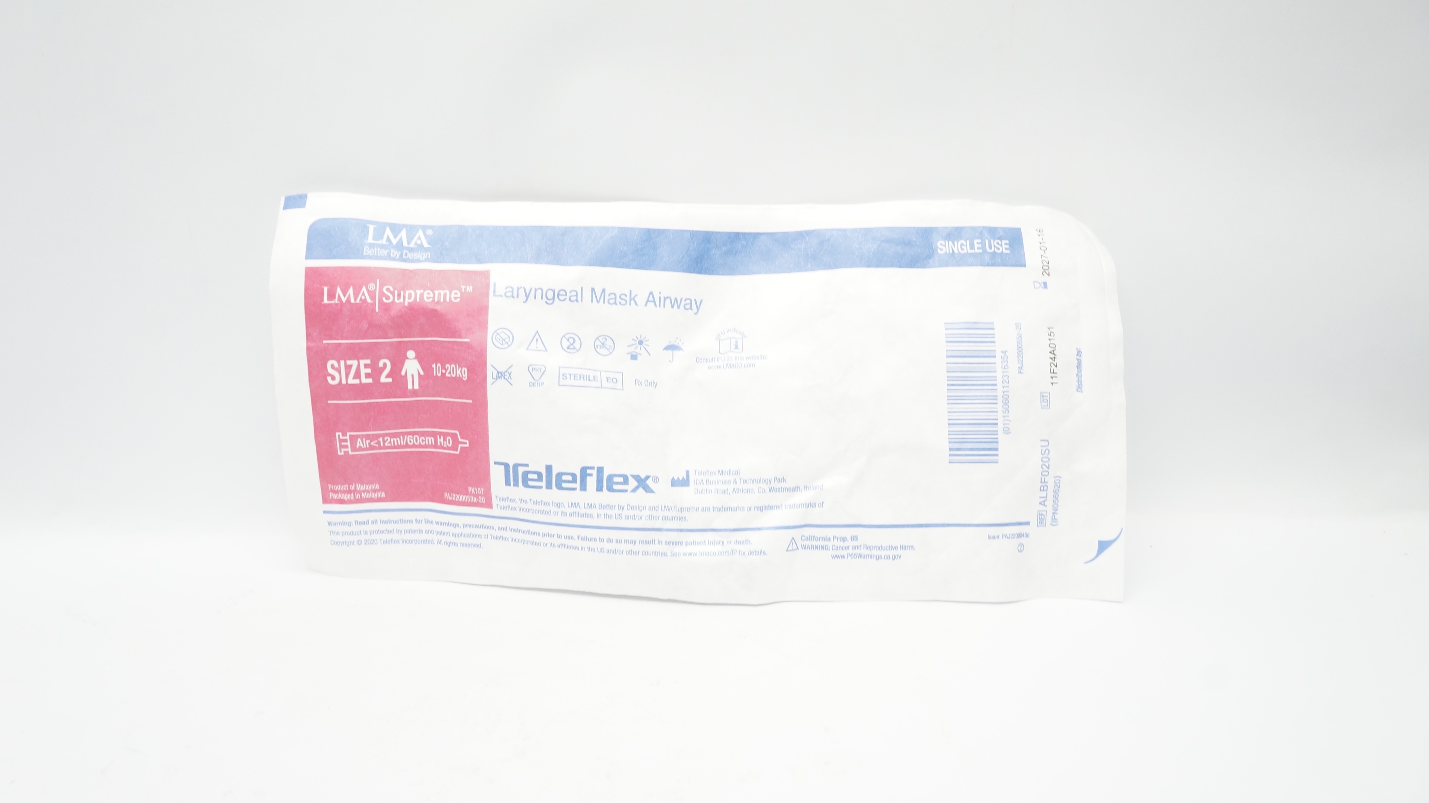 Teleflex ALBF020SU LMA Supreme Laryngeal Mask Airway, Size 2 10-20kg