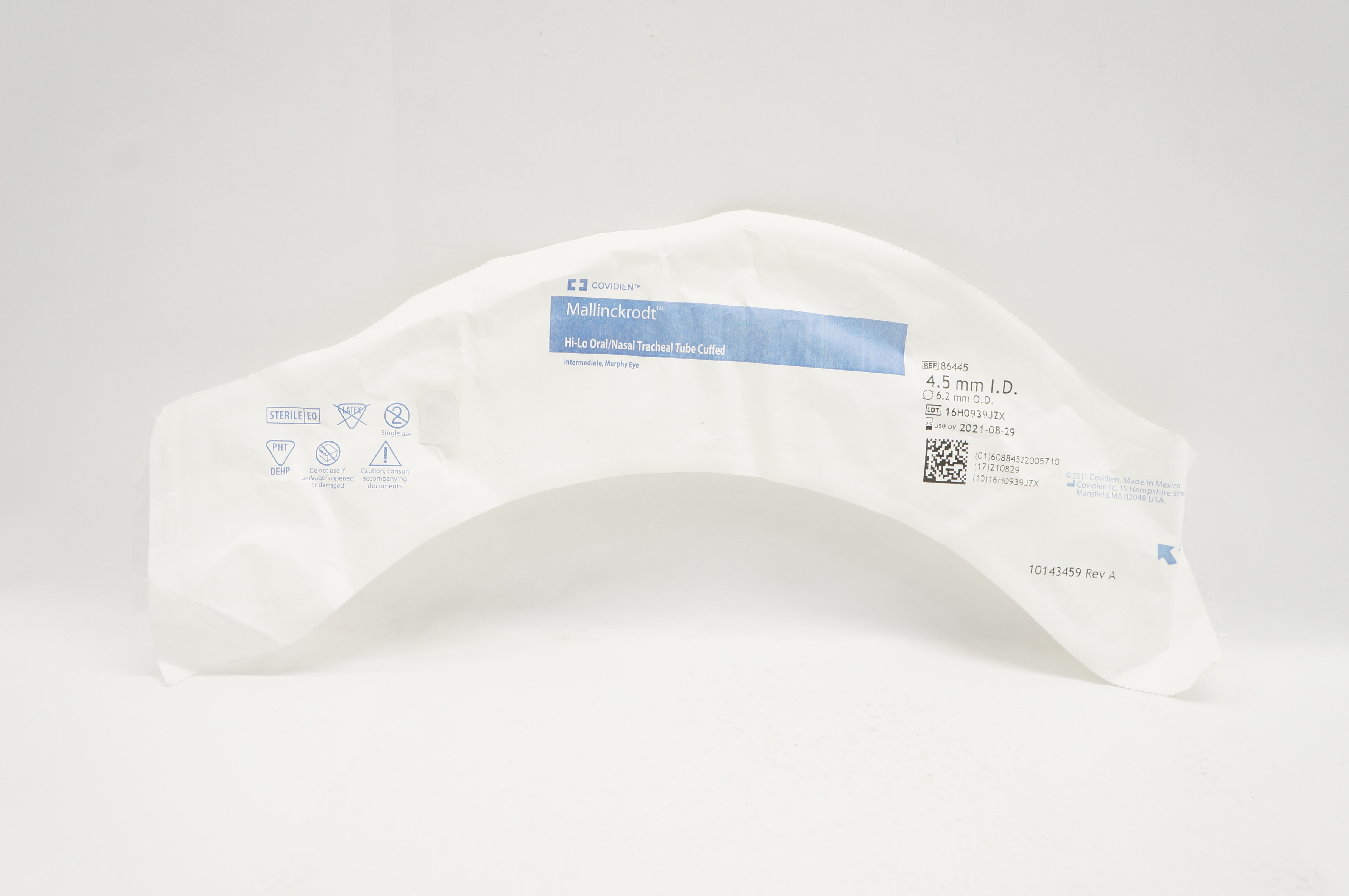 Covidien 86445 Shiley Hi-Lo Oral/Nasal Tracheal Tube Cuffled 4.5mm x 6.2mm (x)