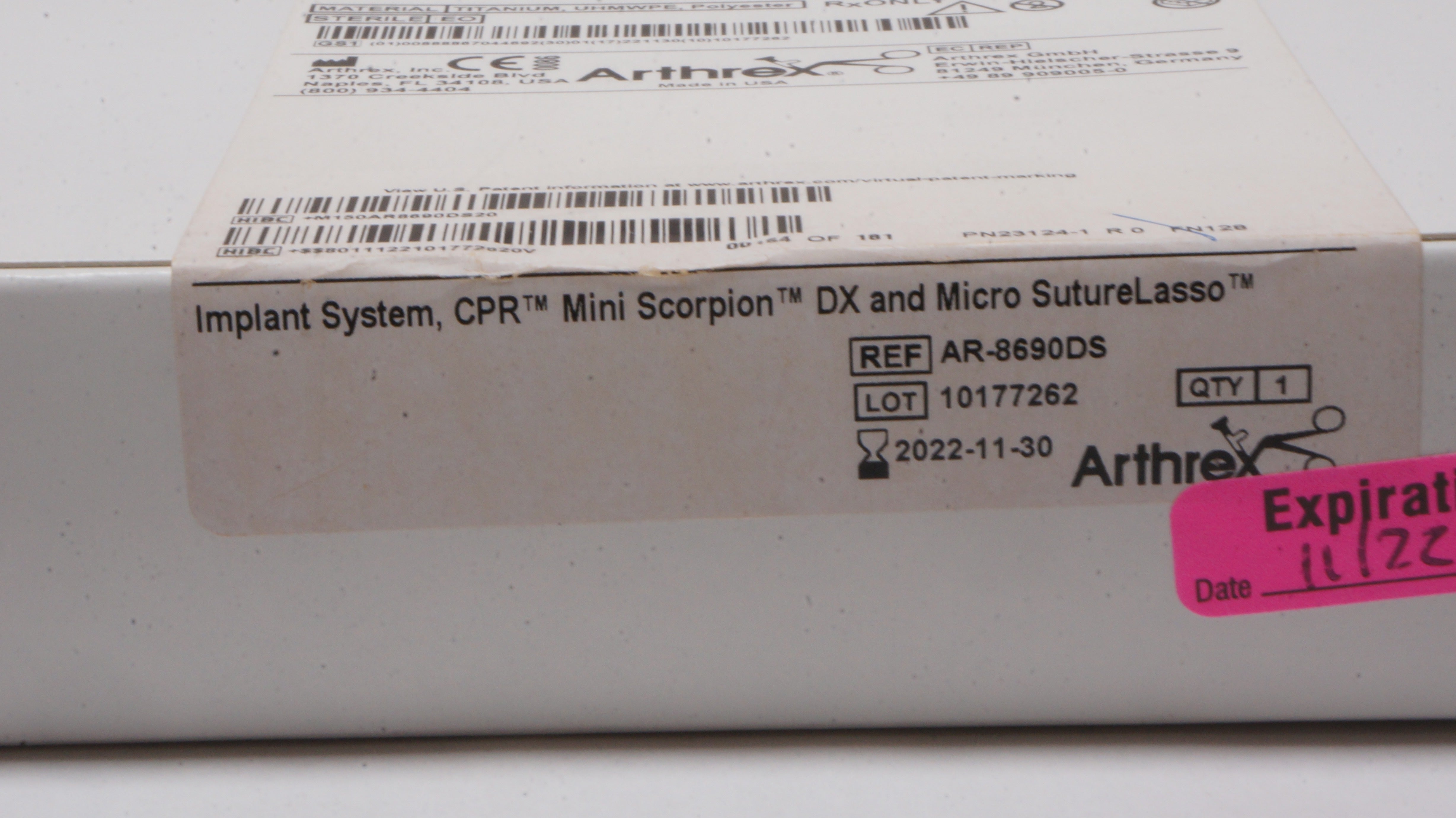 Arthrex AR-8690DS CPR Mini Scorpion DX and Micro Lasso (x)