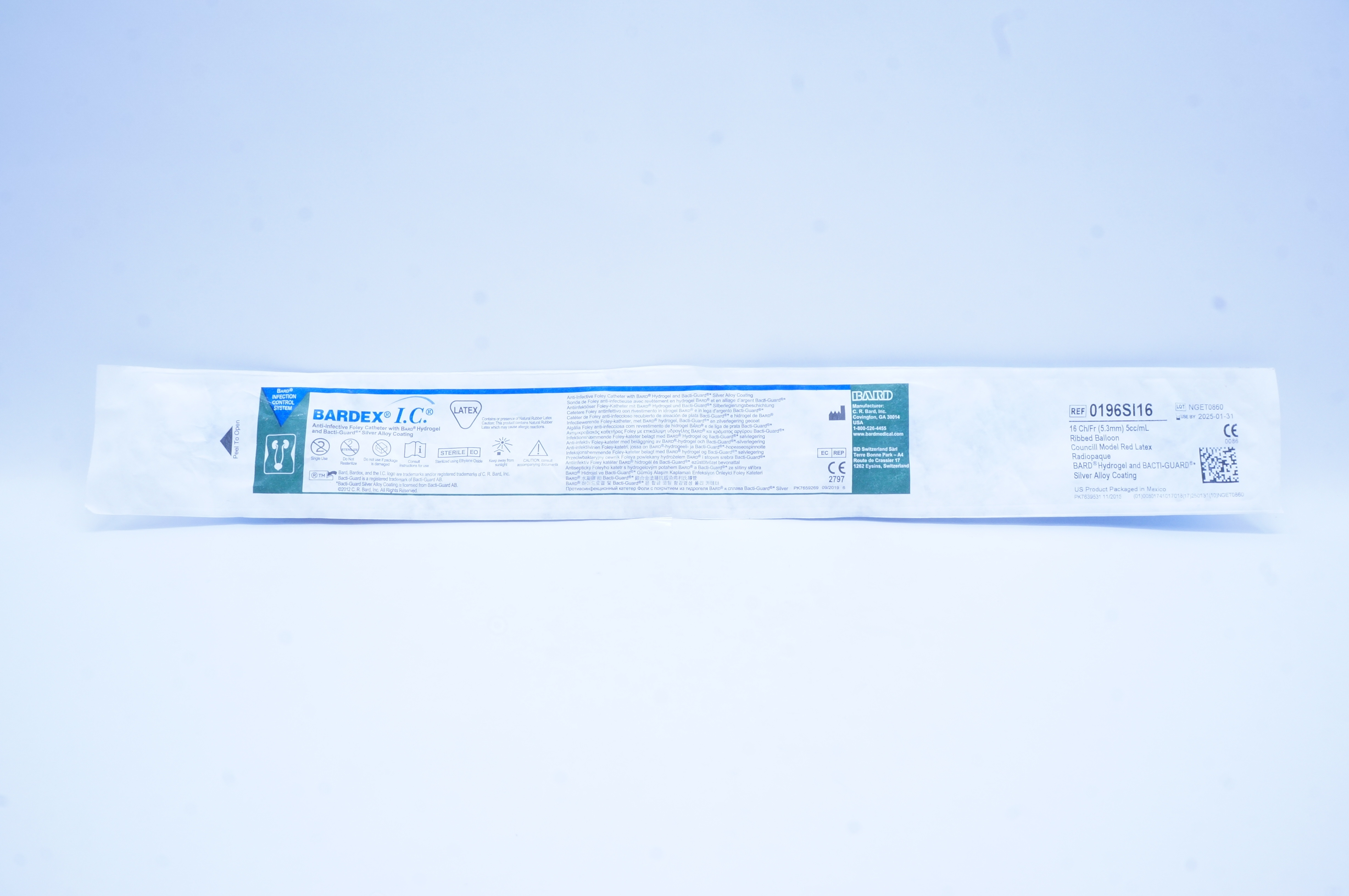 Bard 0196SI16 Bardex I.C. Anti-Infective Foley Cath. 16 Ch/Fr x 5cc/mL Balloon