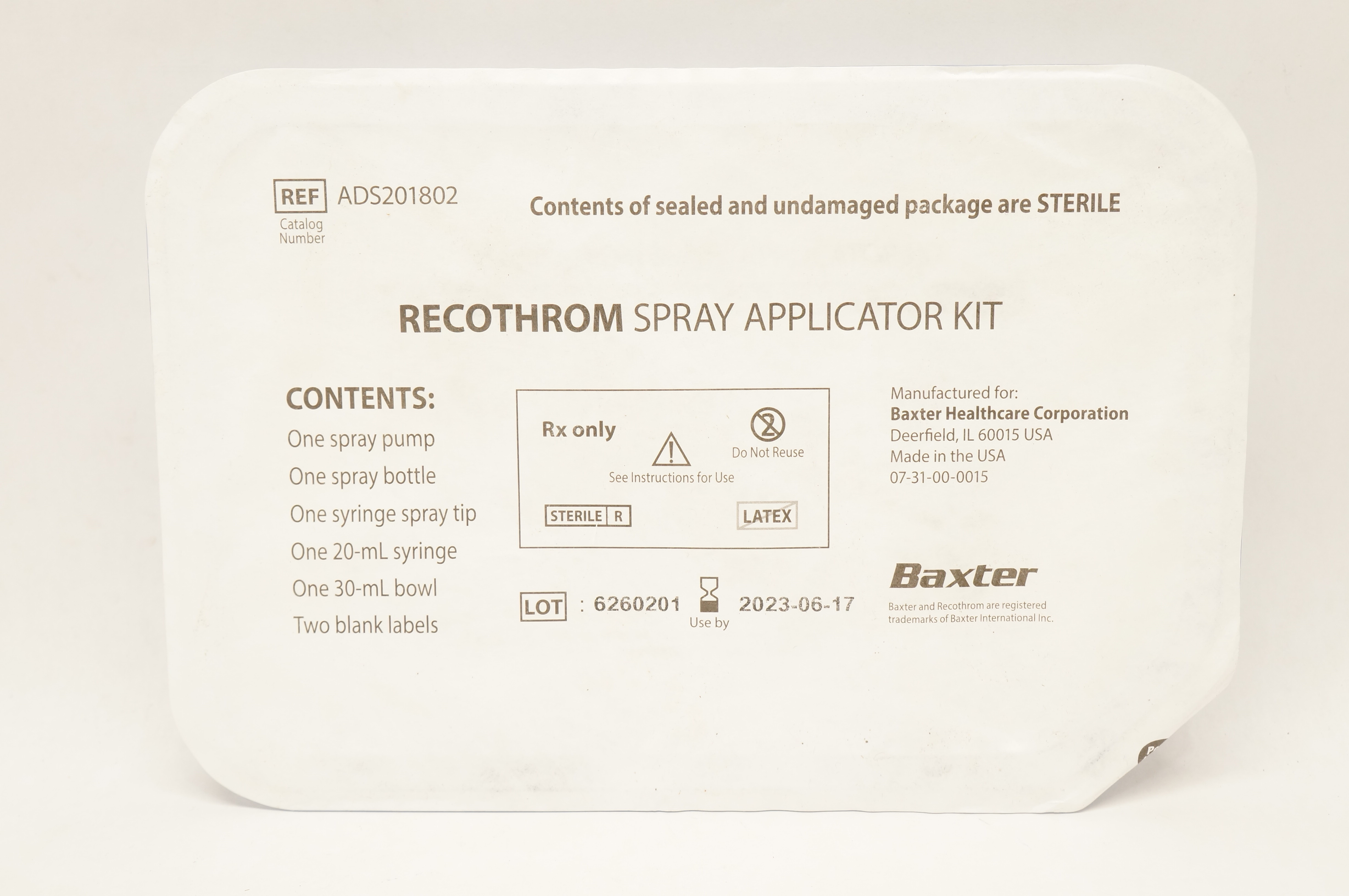 Baxter ADS201802 Recothrom Spray Applicator Kit