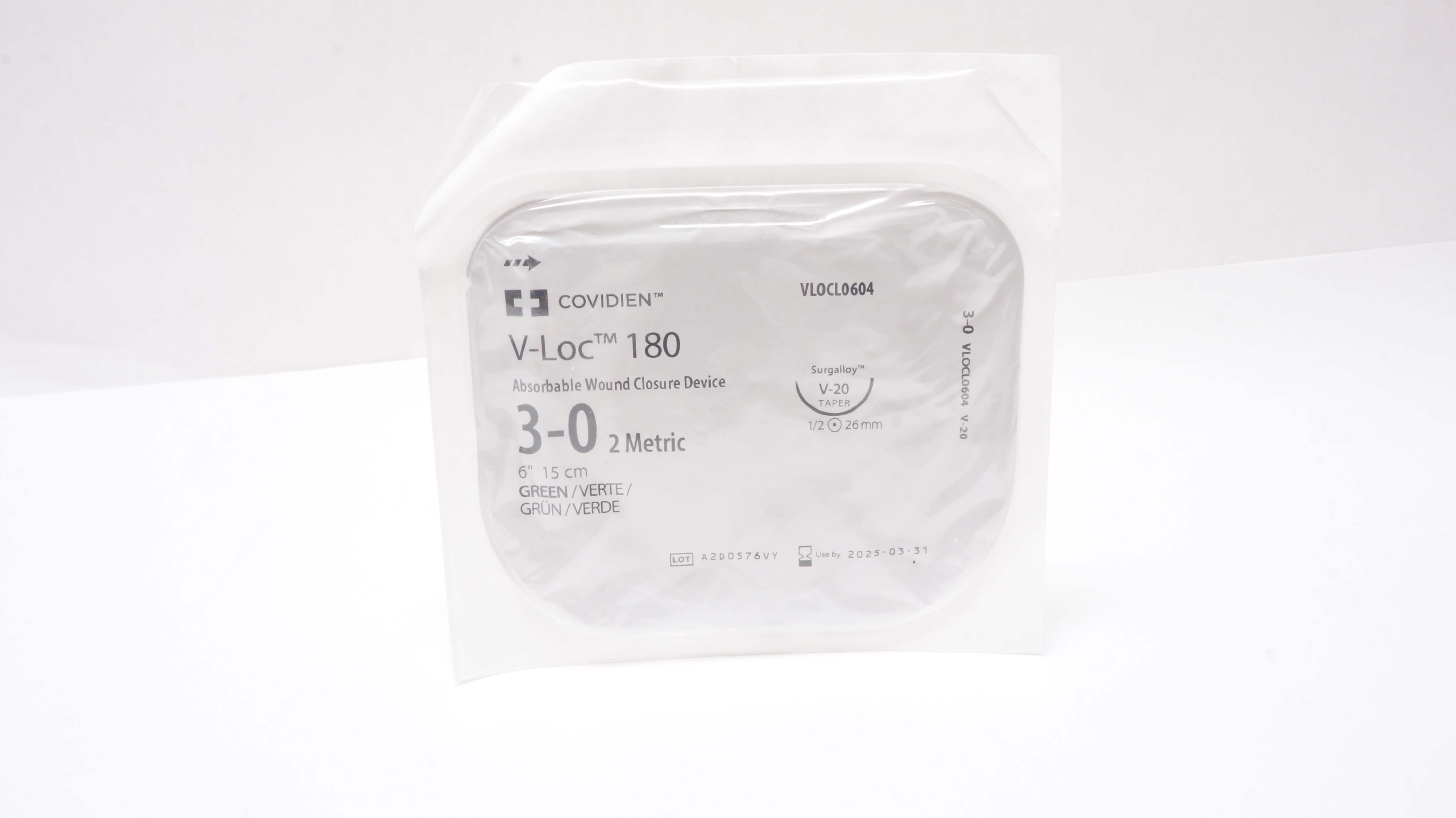 Covidien VLOCL0604 3-0 V-Loc 180 Wound Closure Device V-20 26mm 1/2c Taper 6inch