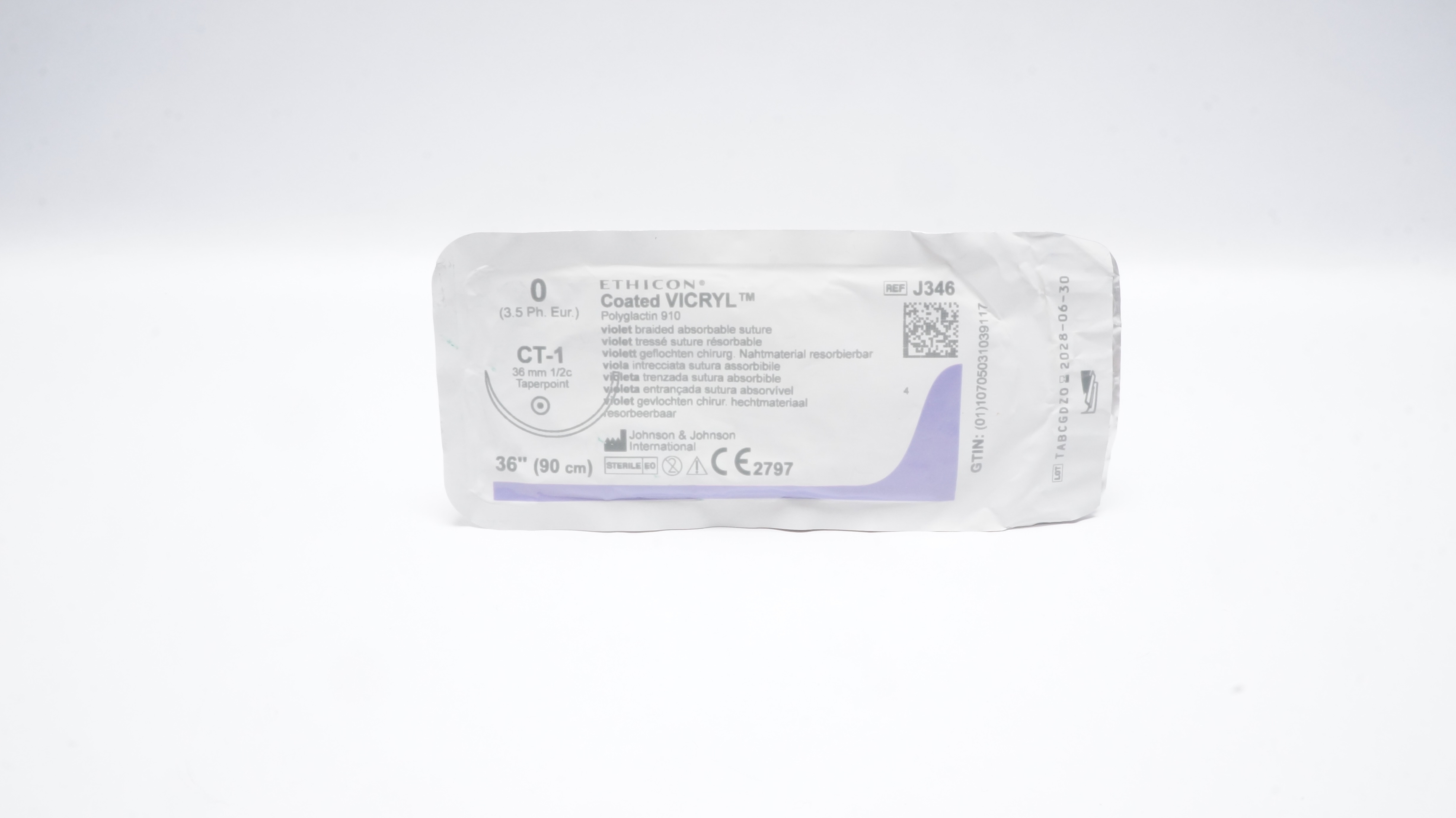 Ethicon J346 0 VICRYL Stre Violet Braided CT-1 36mm 1/2c Taperpoint 36 inch