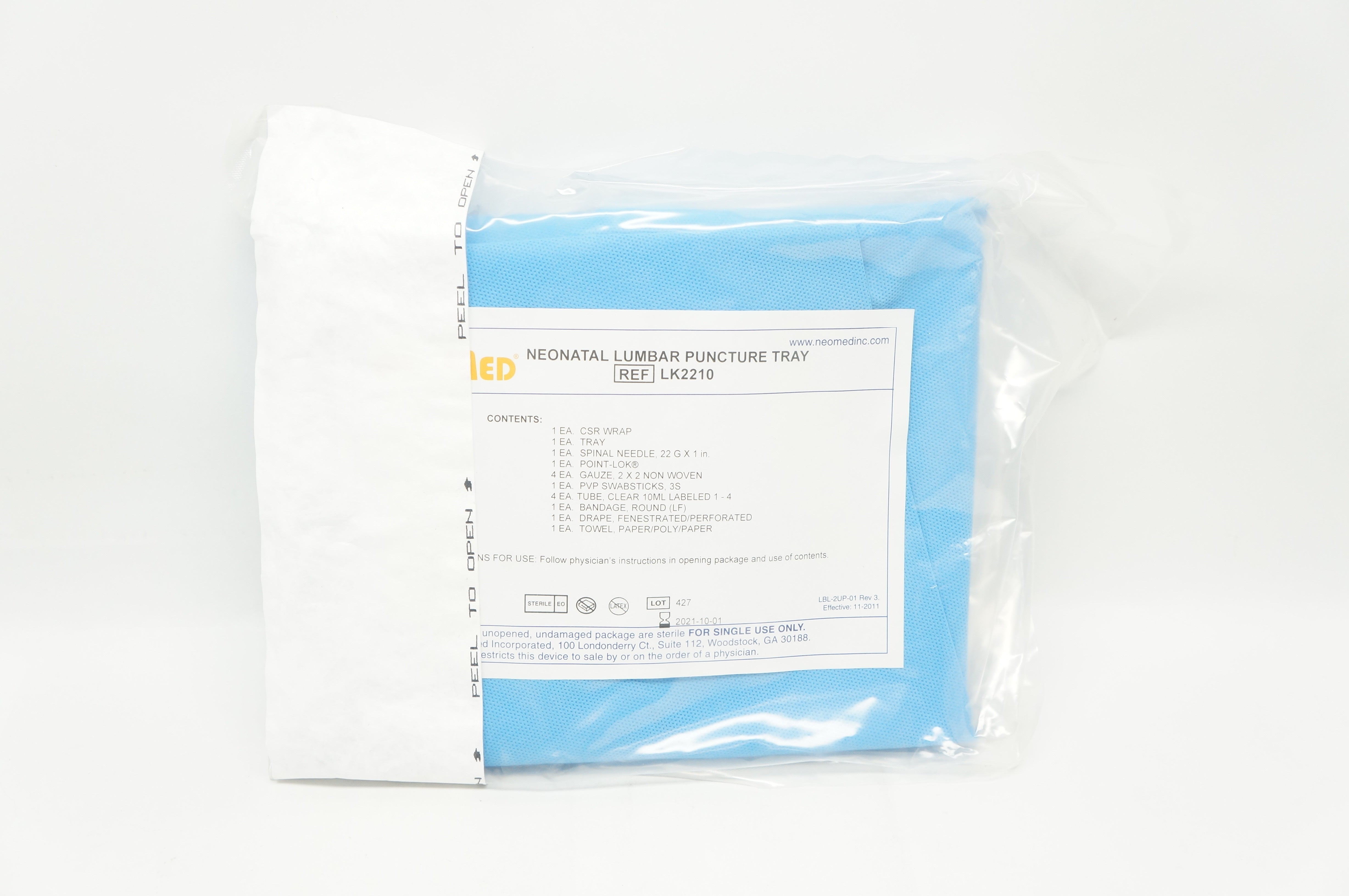Lelli Kelly LK2210 LUMBAR PUNCTURE Tray, 1inch NEEDLE, 5/CS, 22G (x)