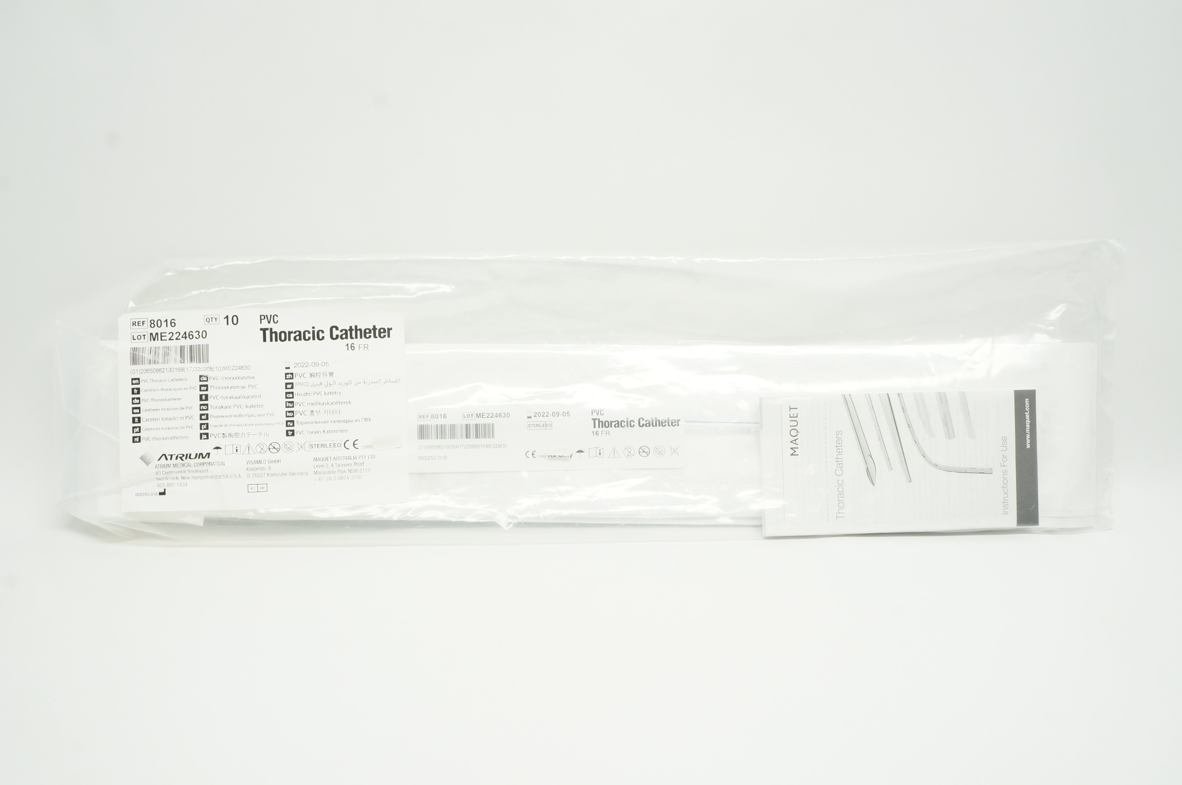 Atrium 8016 PVC Thoracic Cath. 16Fr. - Pack of 10