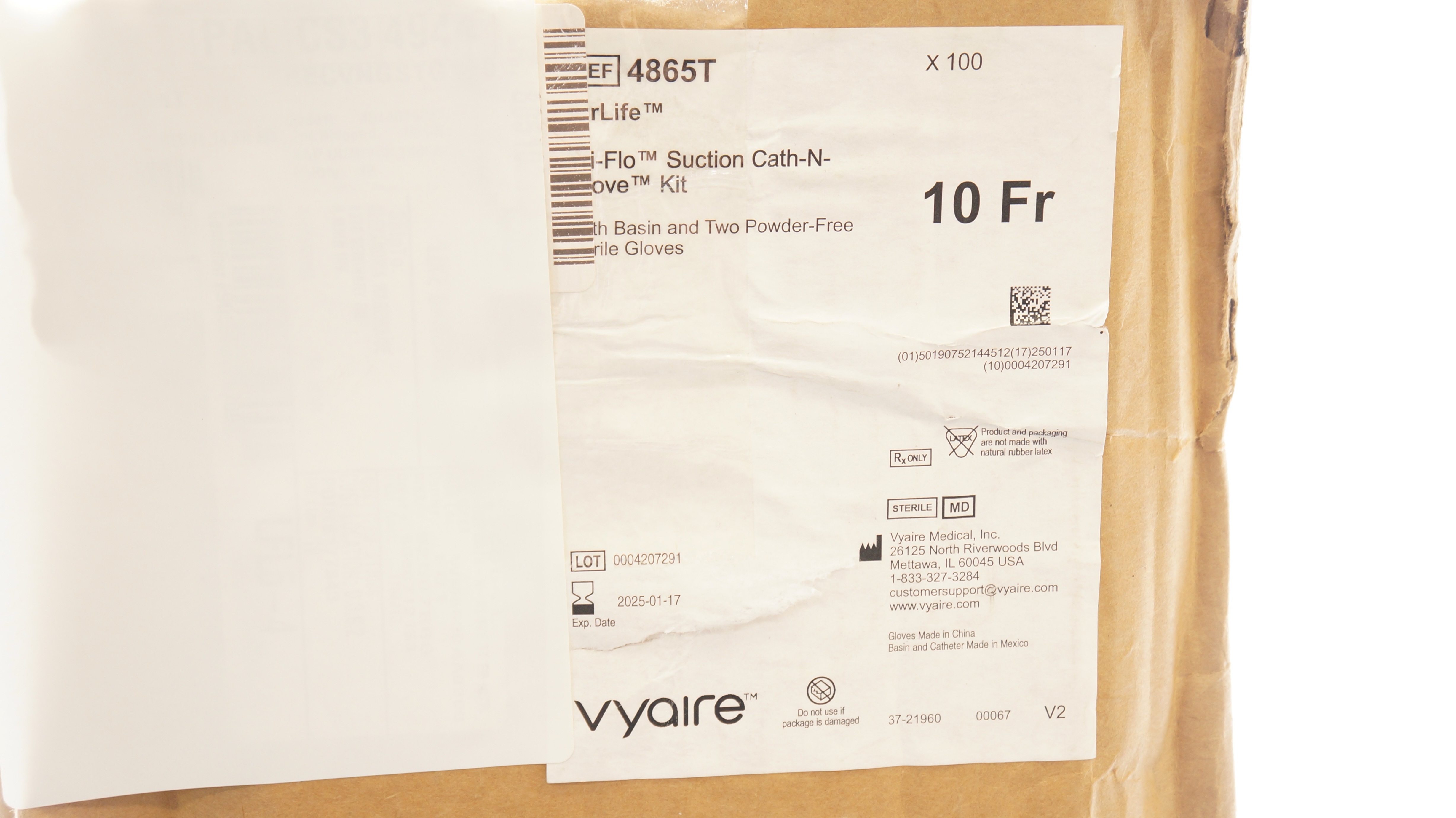 Vyaire 4865T AirLife Tri-Flo Suction Cath-N-Glove Kit 10Fr - Case of 100