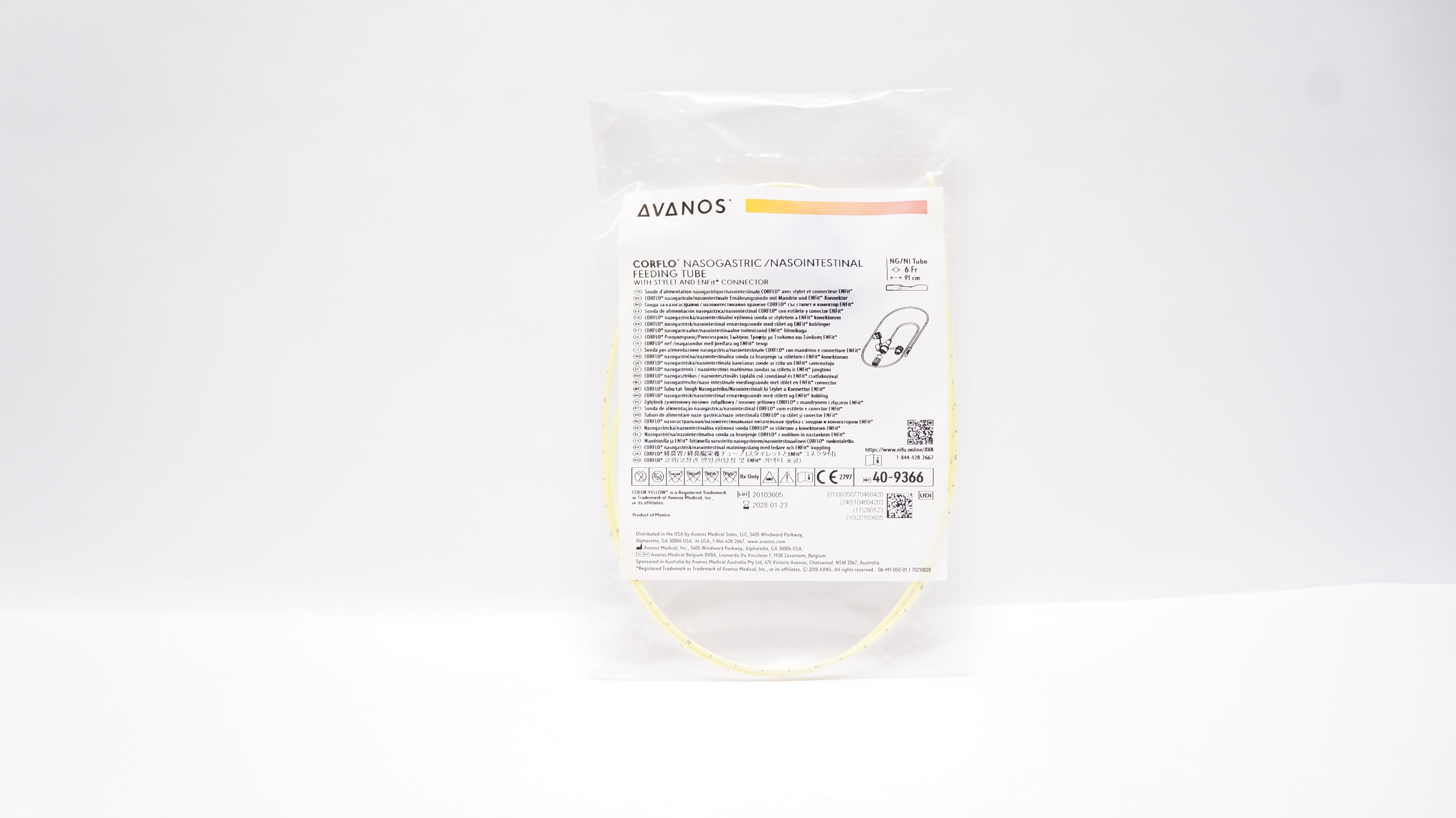 Avanos 40-9366 Corflo Nasogastric/Nasointestinal Feeding Tube 6Fr x 91cm