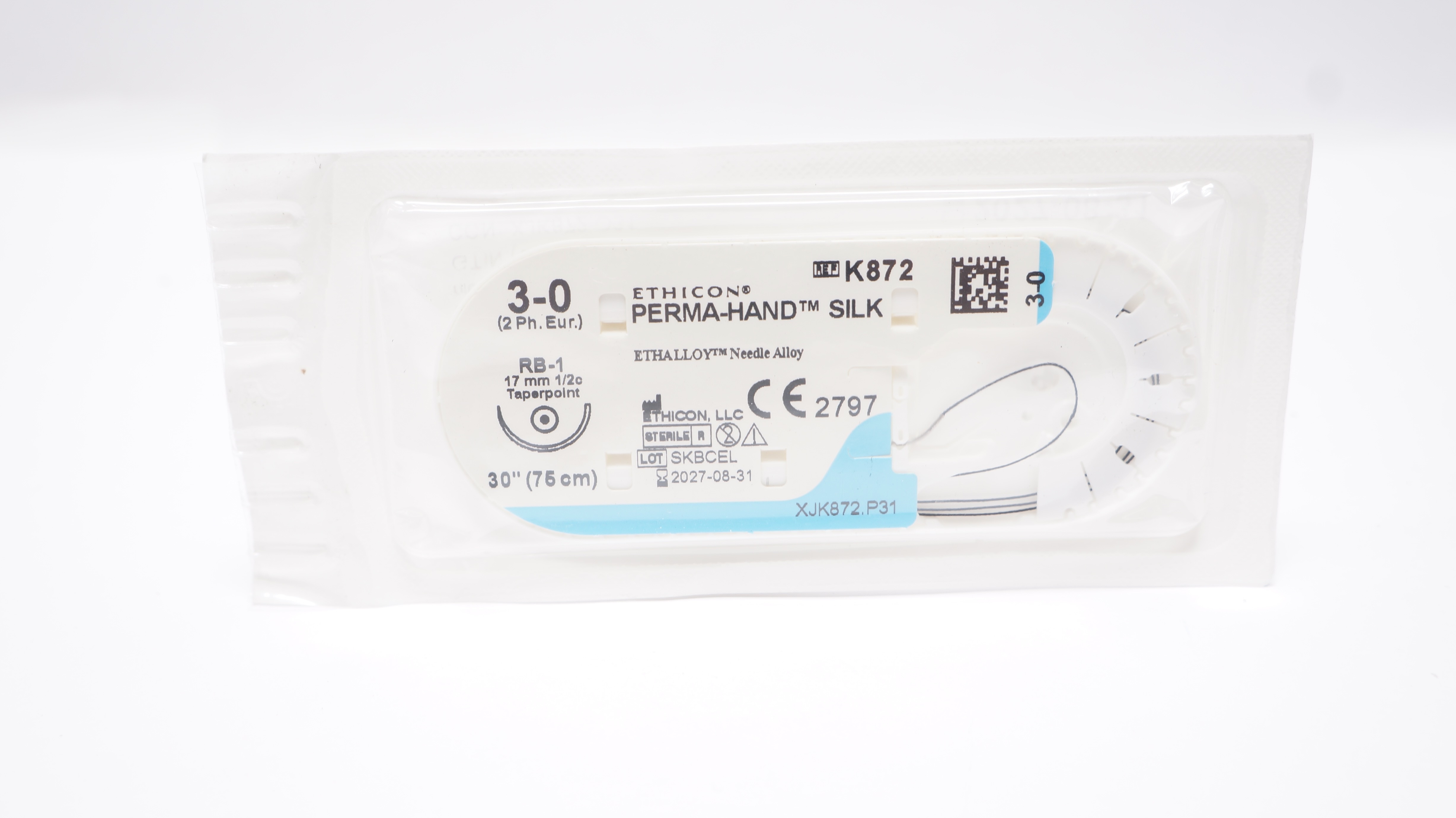 Ethicon K872 3-0 Perma-Hand Silk Stre RB-1 17mm 1/2c Taperpoint 30inch