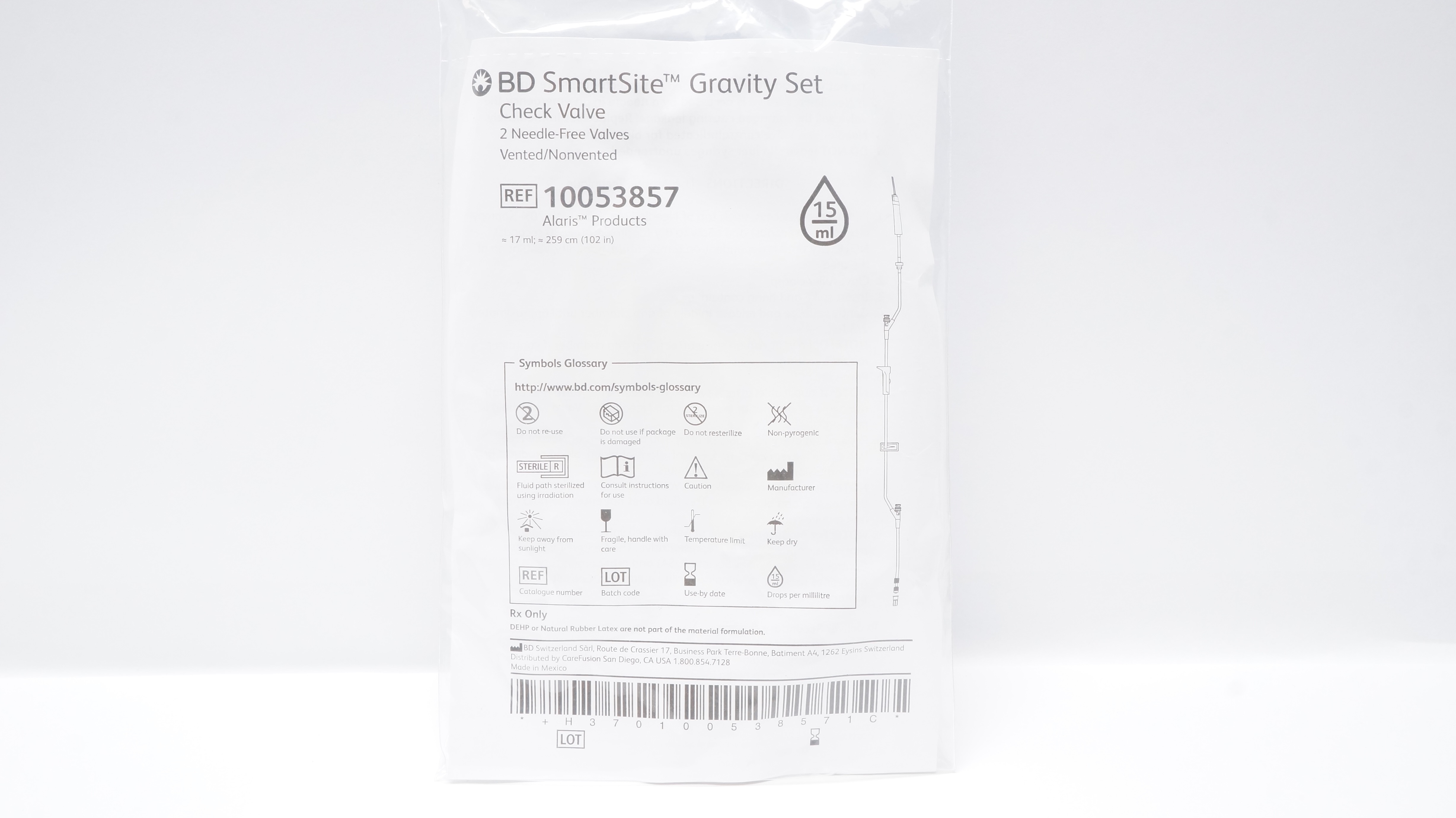 BD 10053857 SmartSite Gravity Set Check Valve 15Drops/mL 102inch x 17ml (x)