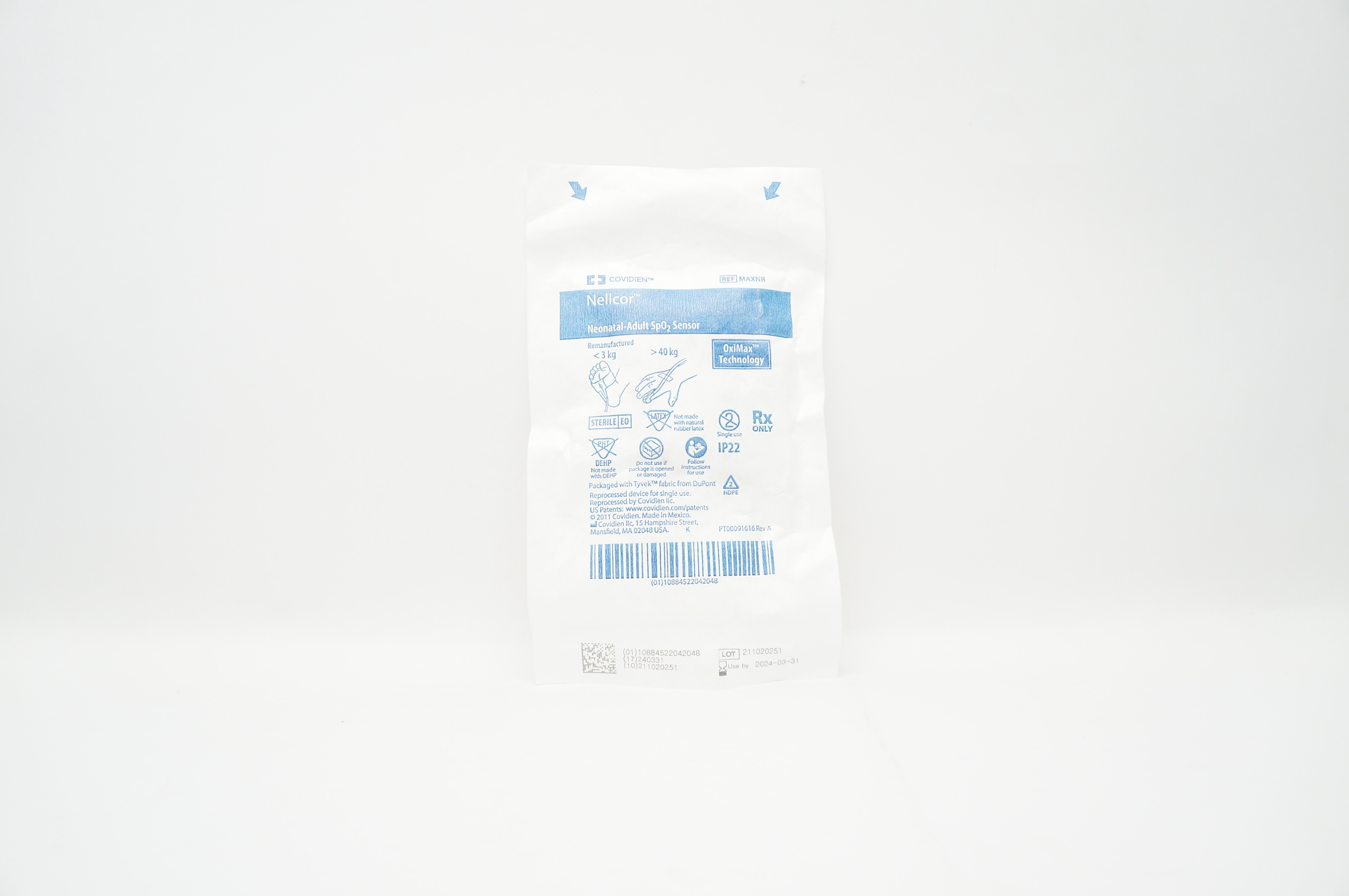 Covidien MAXNR Nellcor OxiMax Technology Neonatal-Adult SpO2 Sensor <3kg, >40kg
