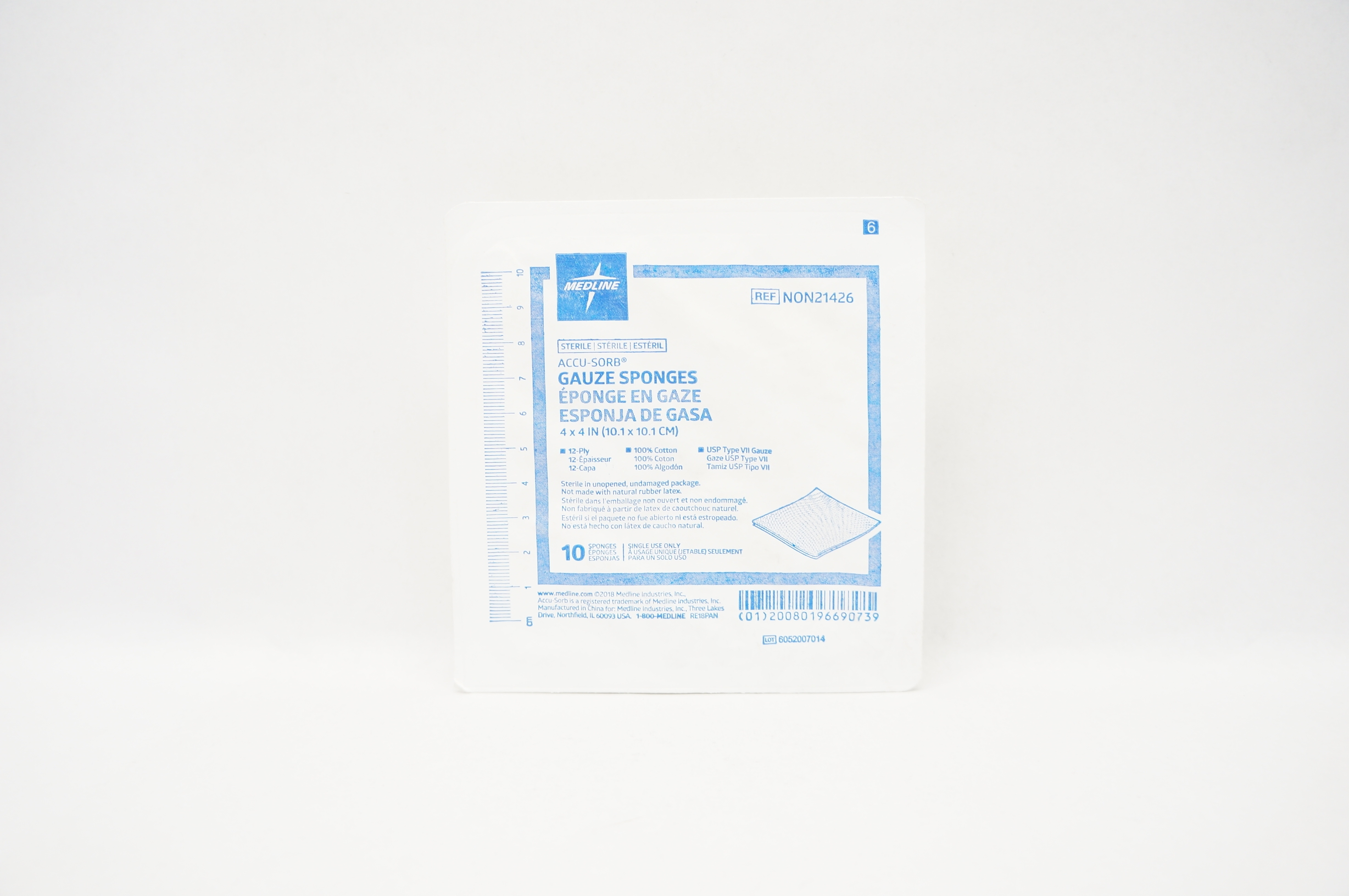 Medline NON21426 ACCU-SORB Gauze Sponges 12-Ply, 4 x 4 inch - Pack of 10
