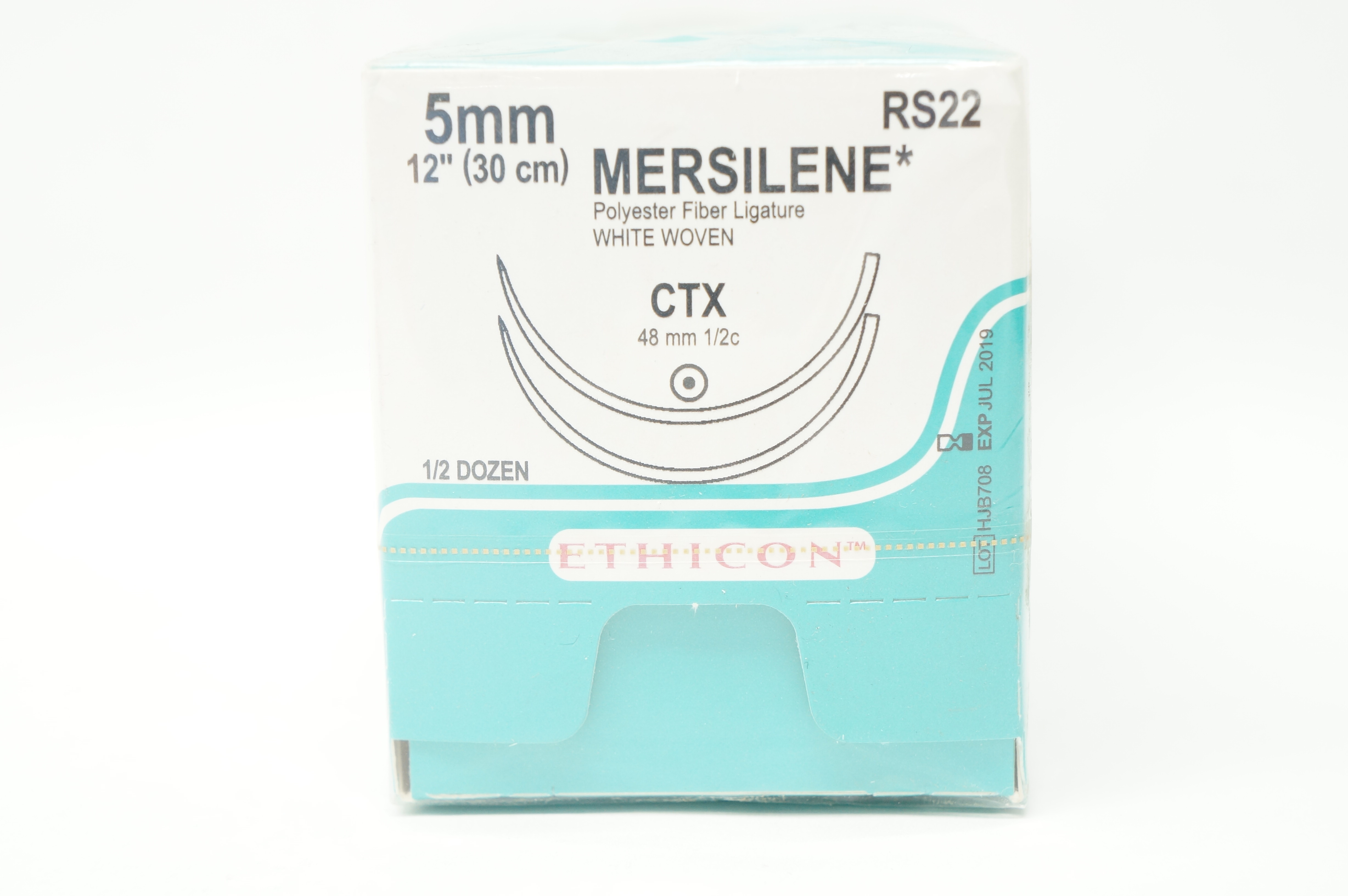 Ethicon RS22 Mersilene Polyester Fiber Ligature CTX 48mm 1/2c 12in (x)- Box of 6