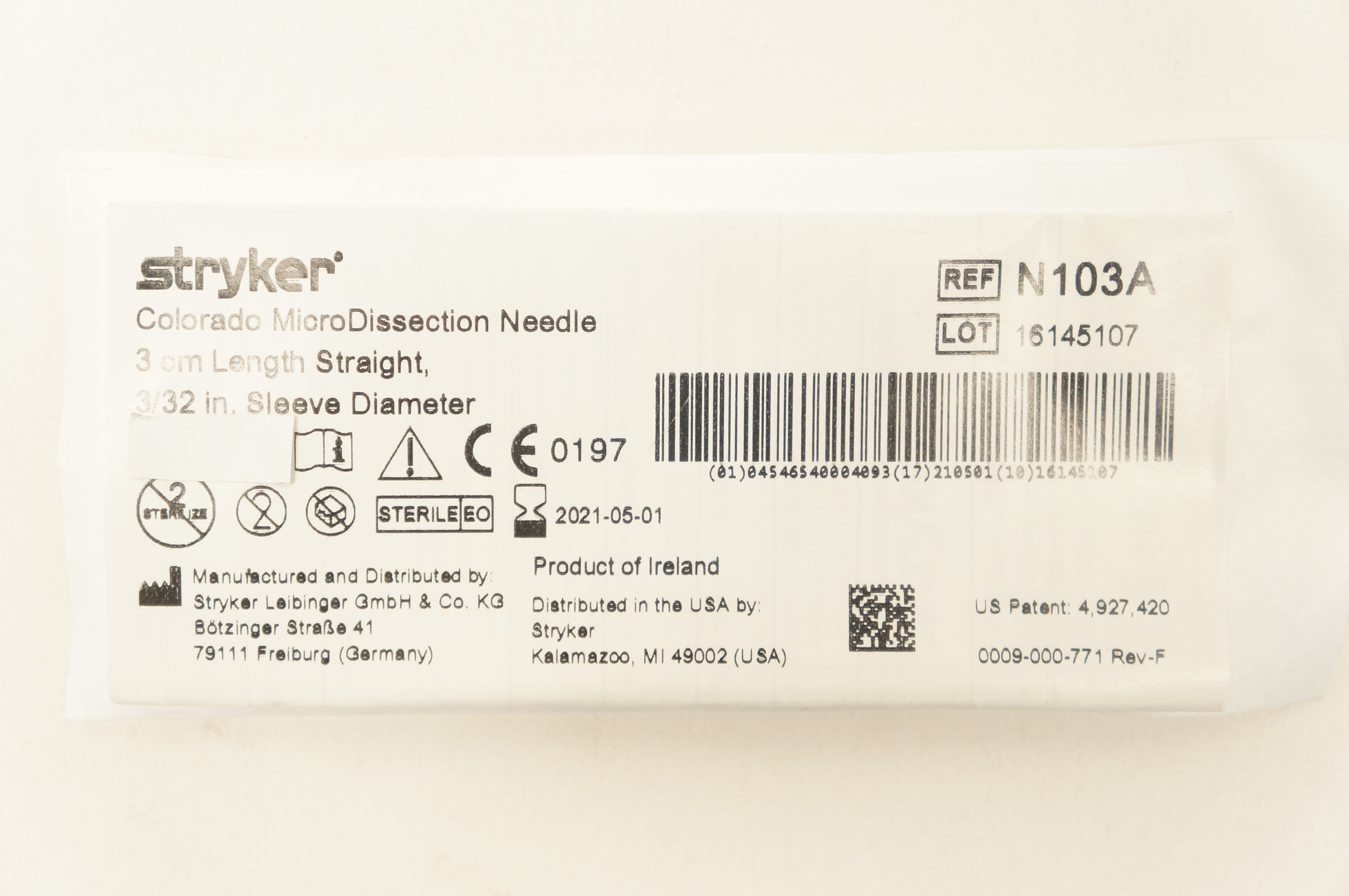 Stryker N103A Colorado MicroDissection Ndle 3cm x 3/32inch Sleeve Diameter (x)