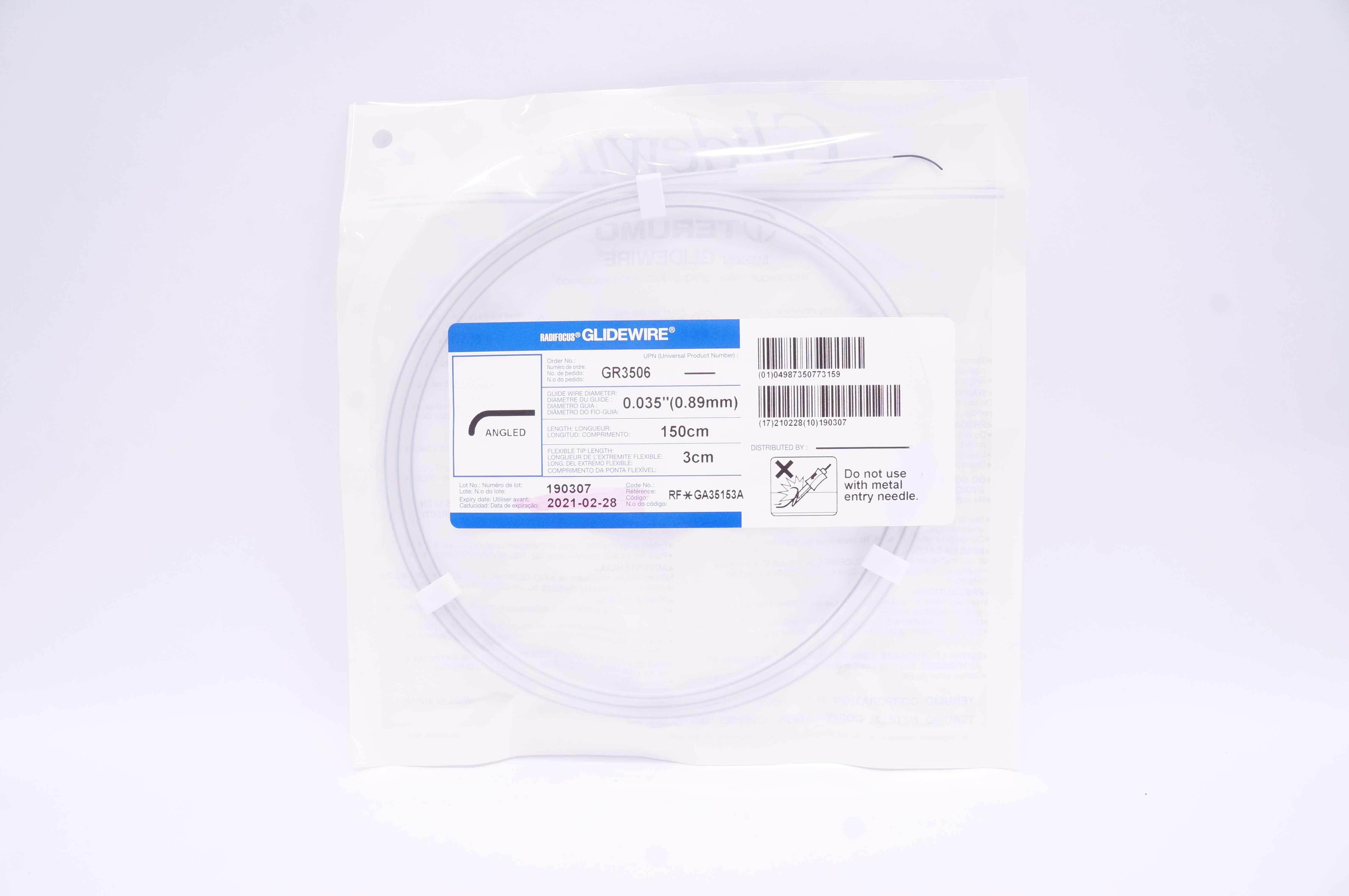 Terumo GA35153A Radifocus Glidewire Angled 150cm x 0.035inch x 3cm (x)