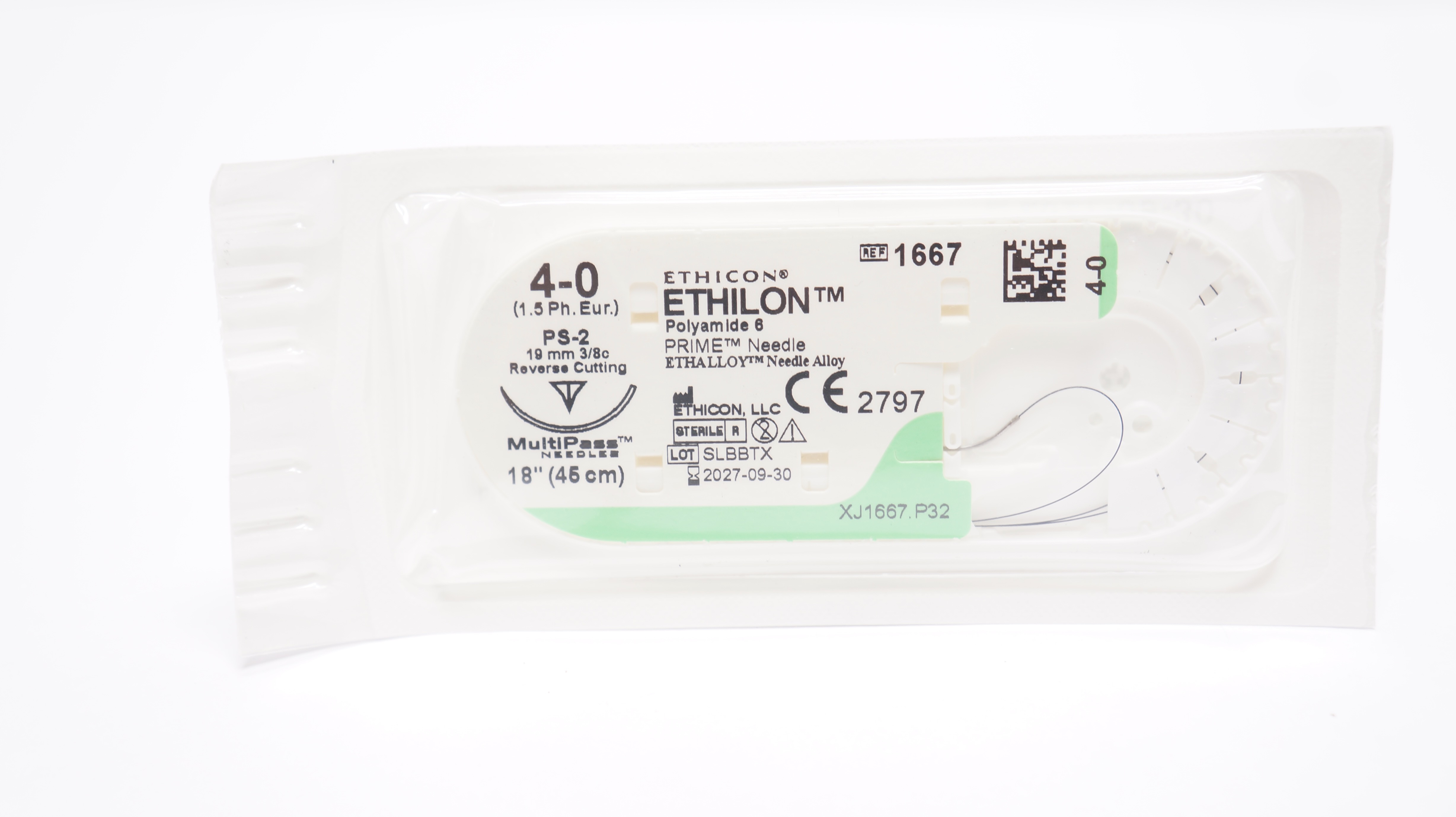 Ethicon 1667 4-0 ETHILON Stre PS-2 19mm 3/8c Reverse Cutting, 18inch