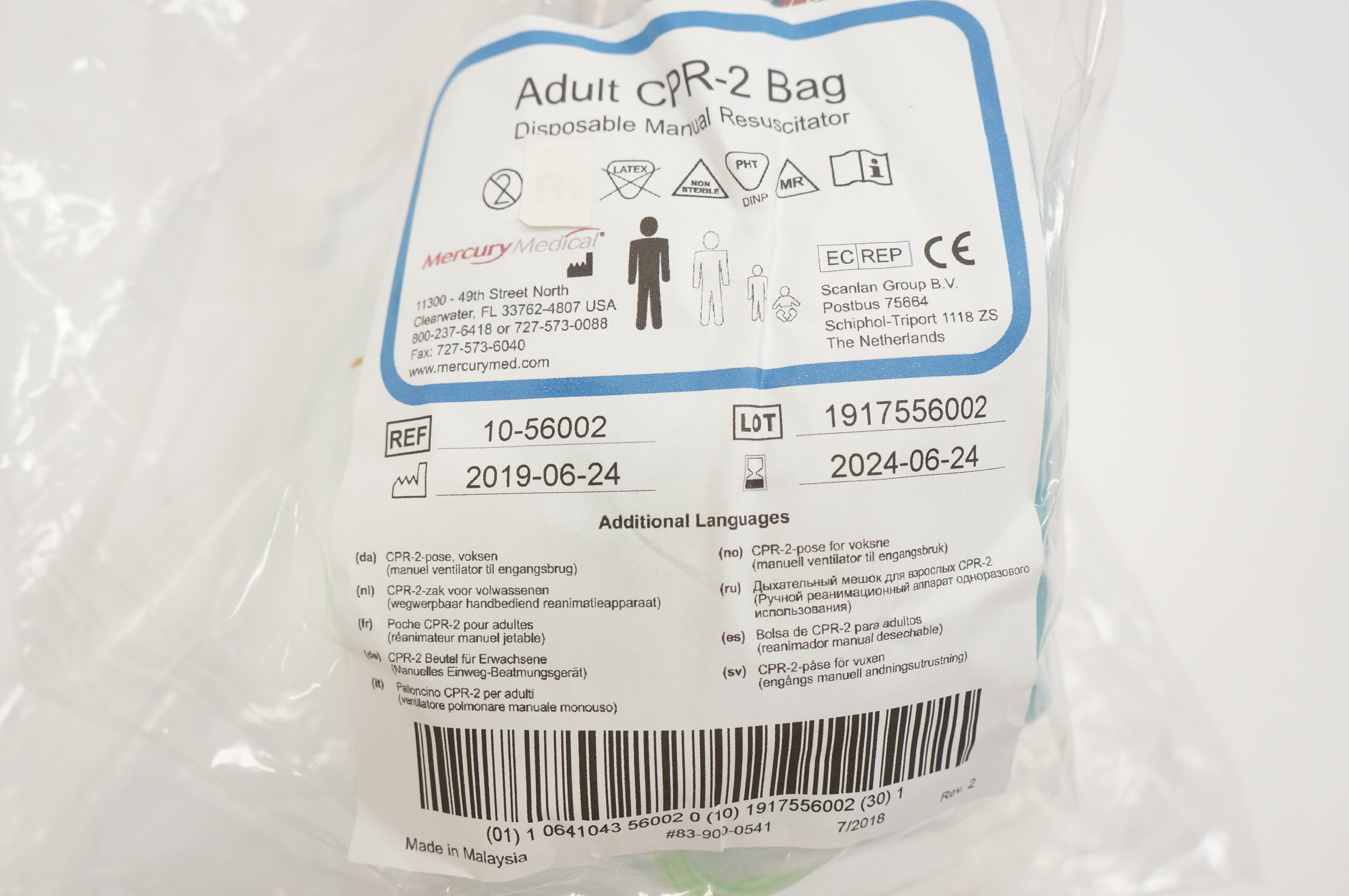 Mercury 1056002 Adult CPR2 Bag Disposable Manual Resuscitator