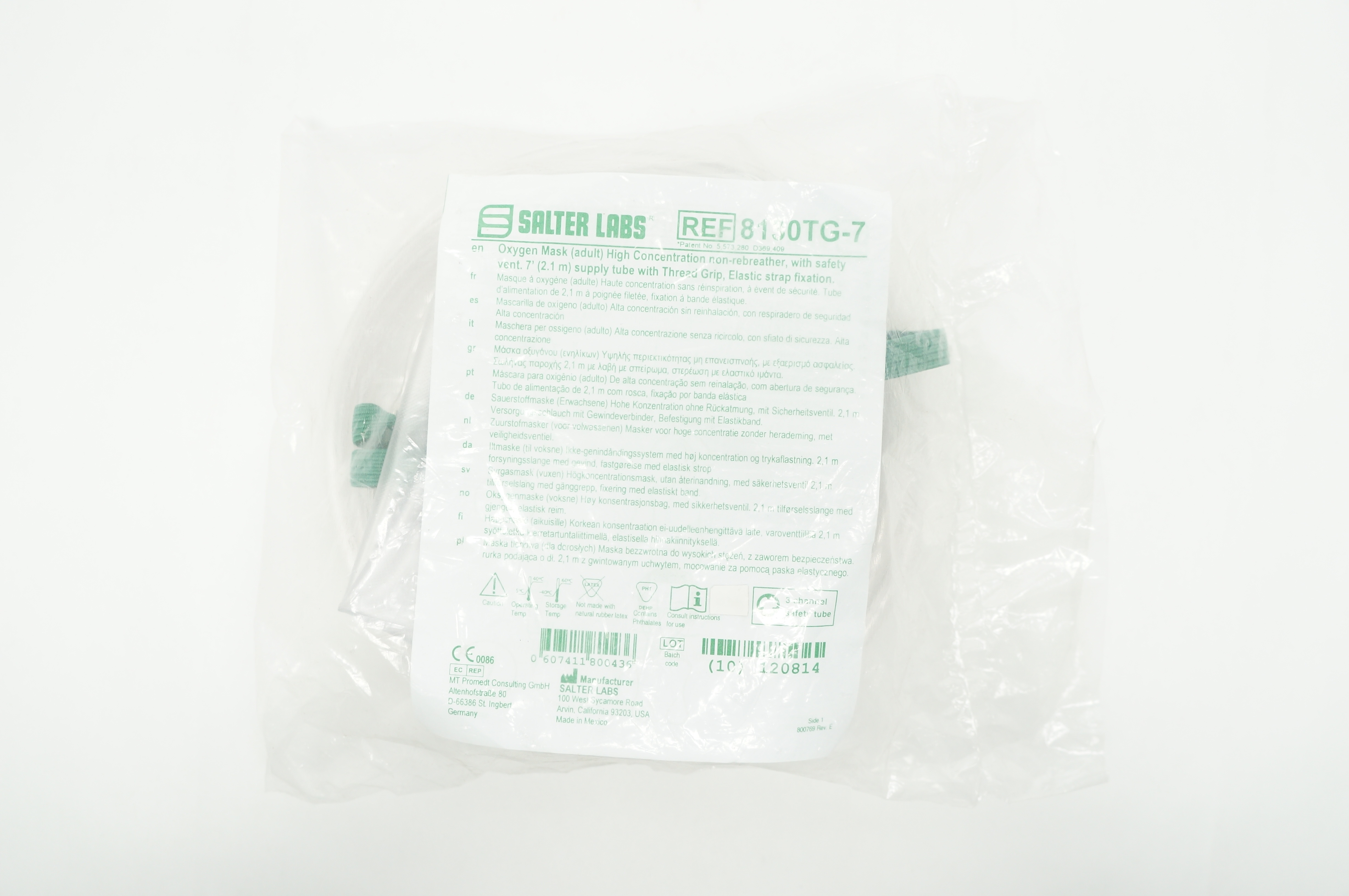 Salter Labs 8130TG-7 Oxygen Mask (Adult) High Concentration Non-Rebreather