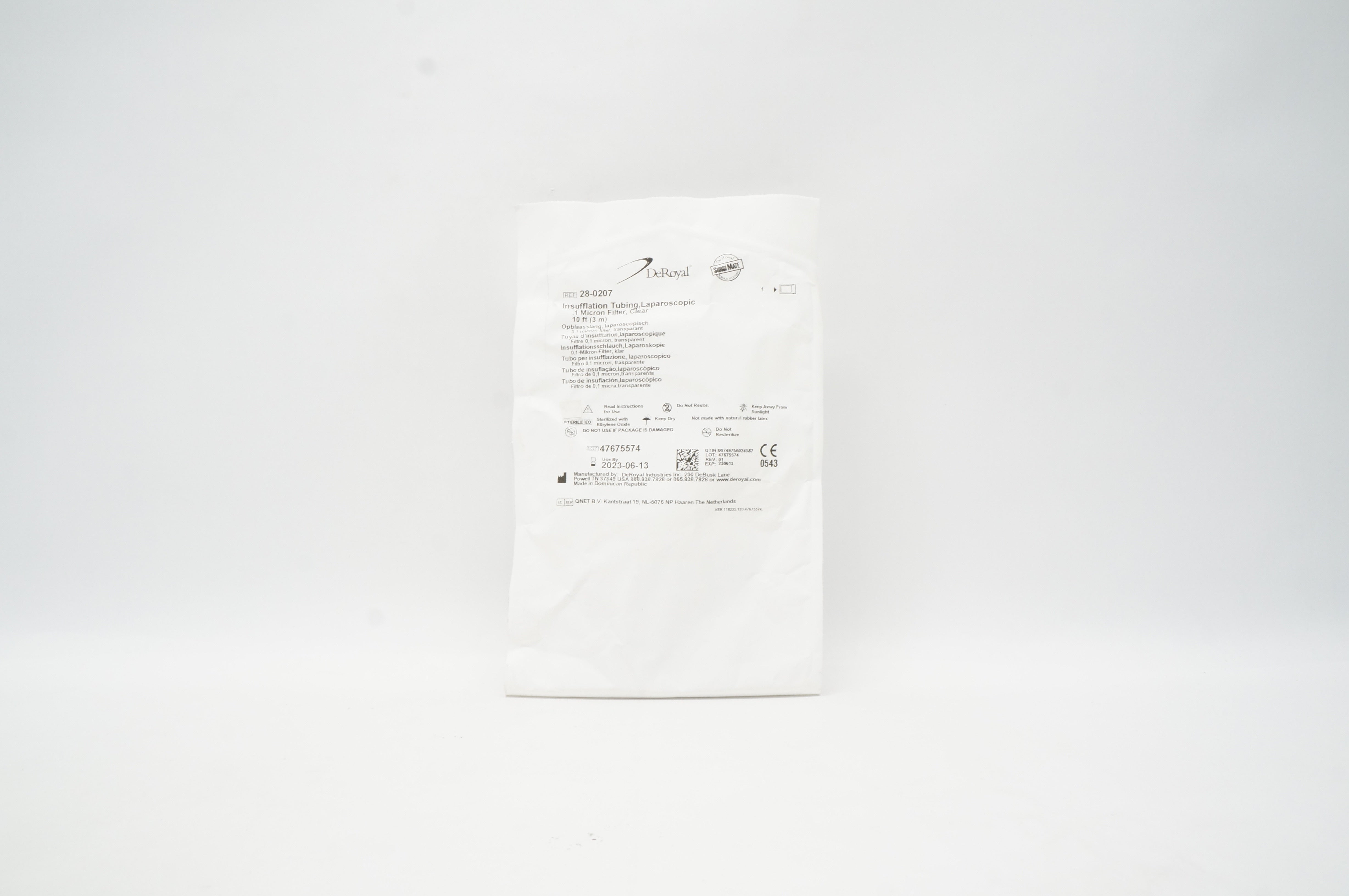 DeRoyal 28-0207 Insufflation Tubing, Laparoscopic, Clear, 10ft